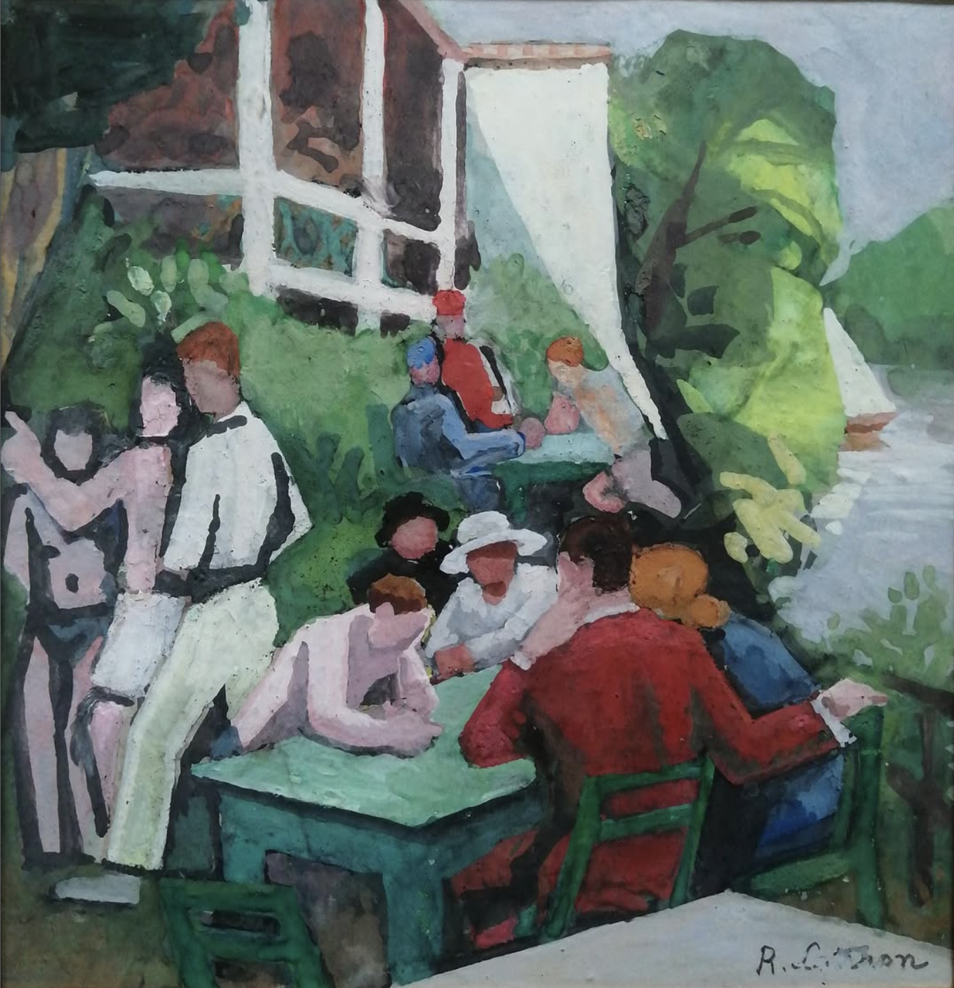 Robert Lotiron (1886-1966). Guinguette en bord de Seine, vers 1935.