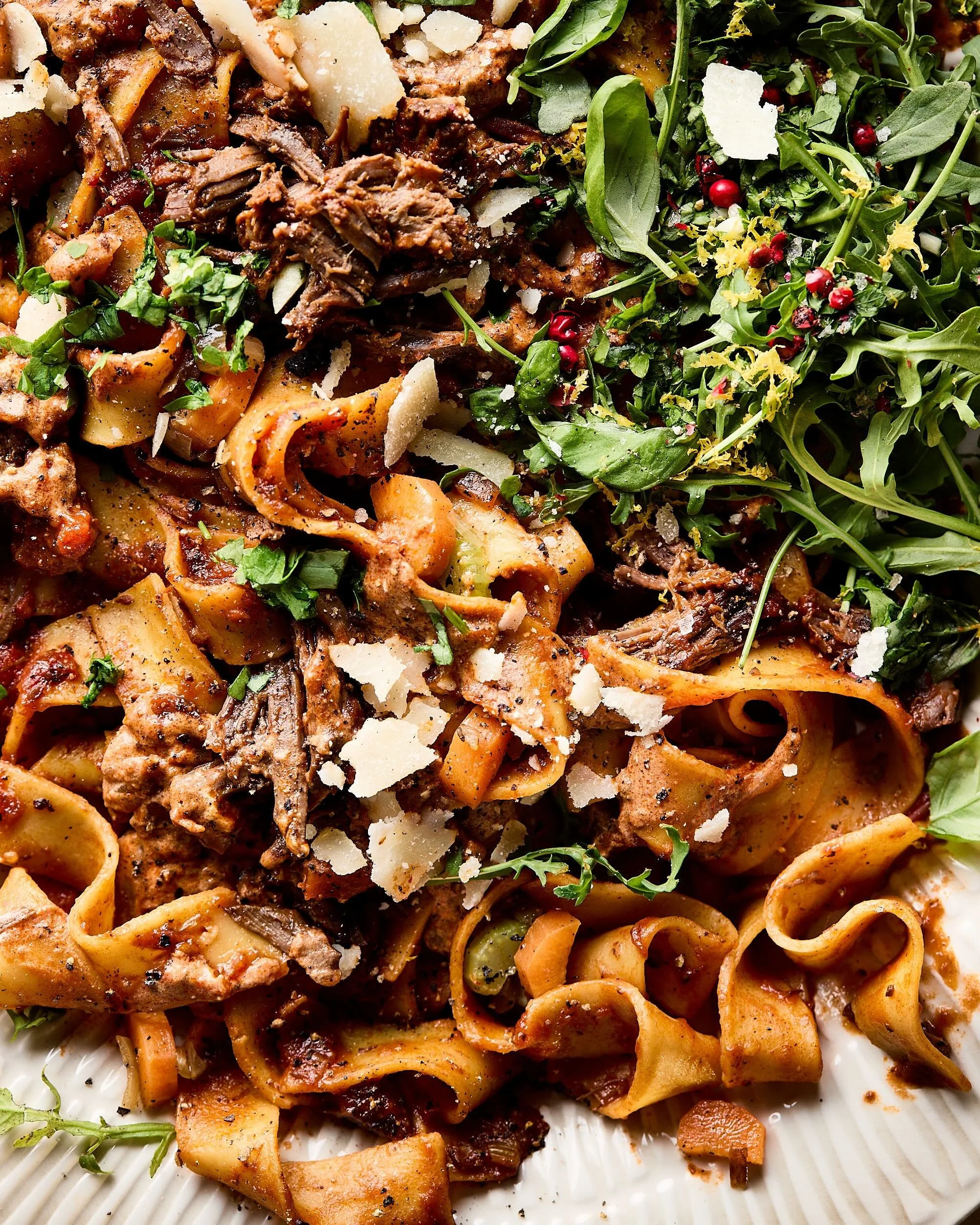 Close-up pappardelle con ragu