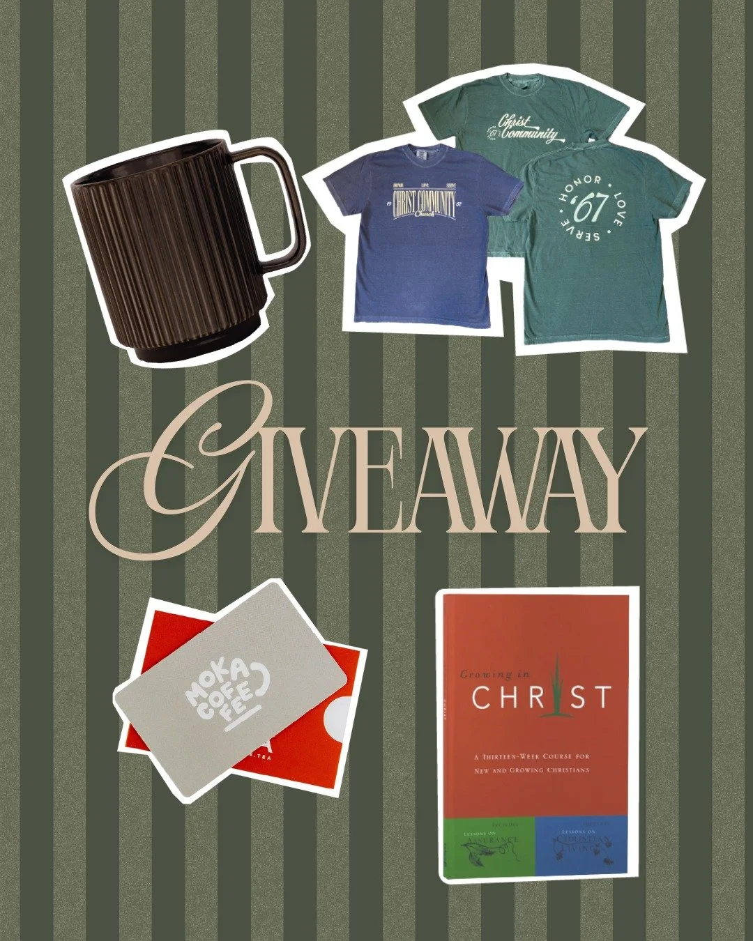 GIVEAWAY!!

🎄Christ Community apparel
🎄Coffee mug
🎄$20 Moka gift card
🎄"Growing in Christ" book

How to enter:
✨Tag a friend you'd love to invite to Christmas with you
✨Like &amp; repost this post

Giveaway closes Monday, December 15 at