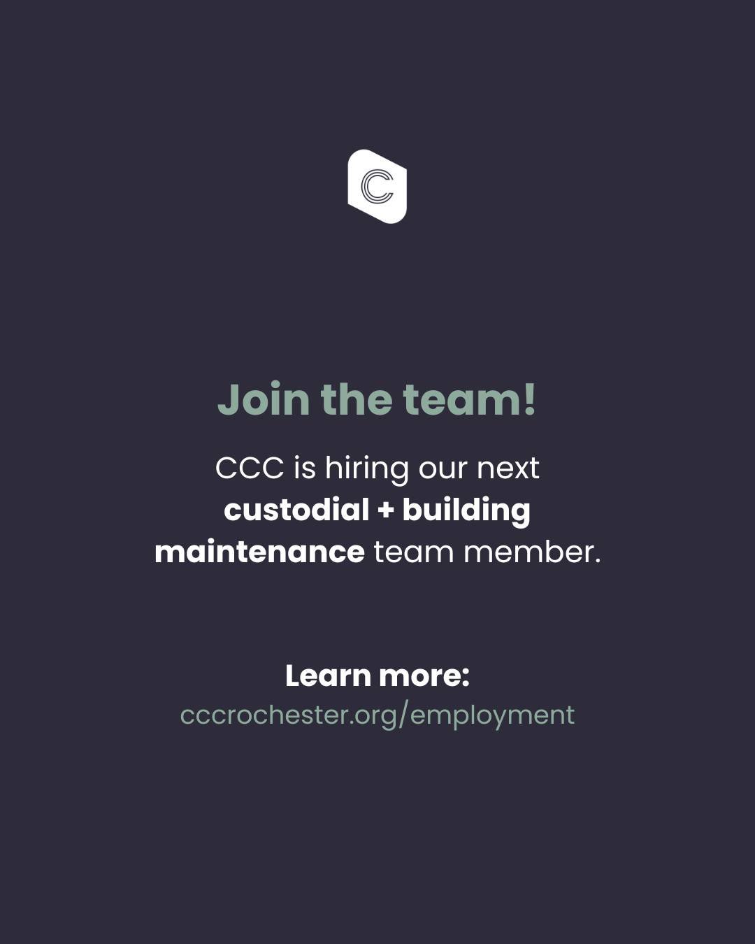 Christ Community is hiring! 
Are you or someone you know interested? Learn more at cccrochester.org/employment