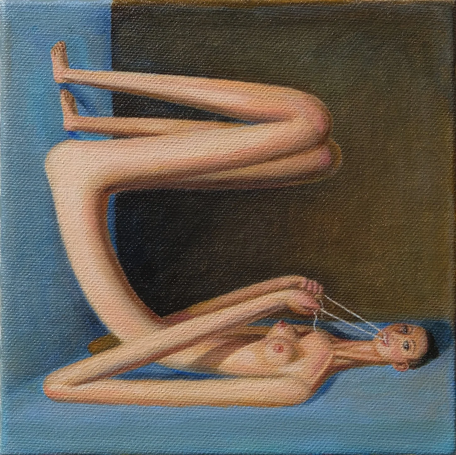 Nude with Dental Floss, 2026, Oil on canvas, 16x16cm 
