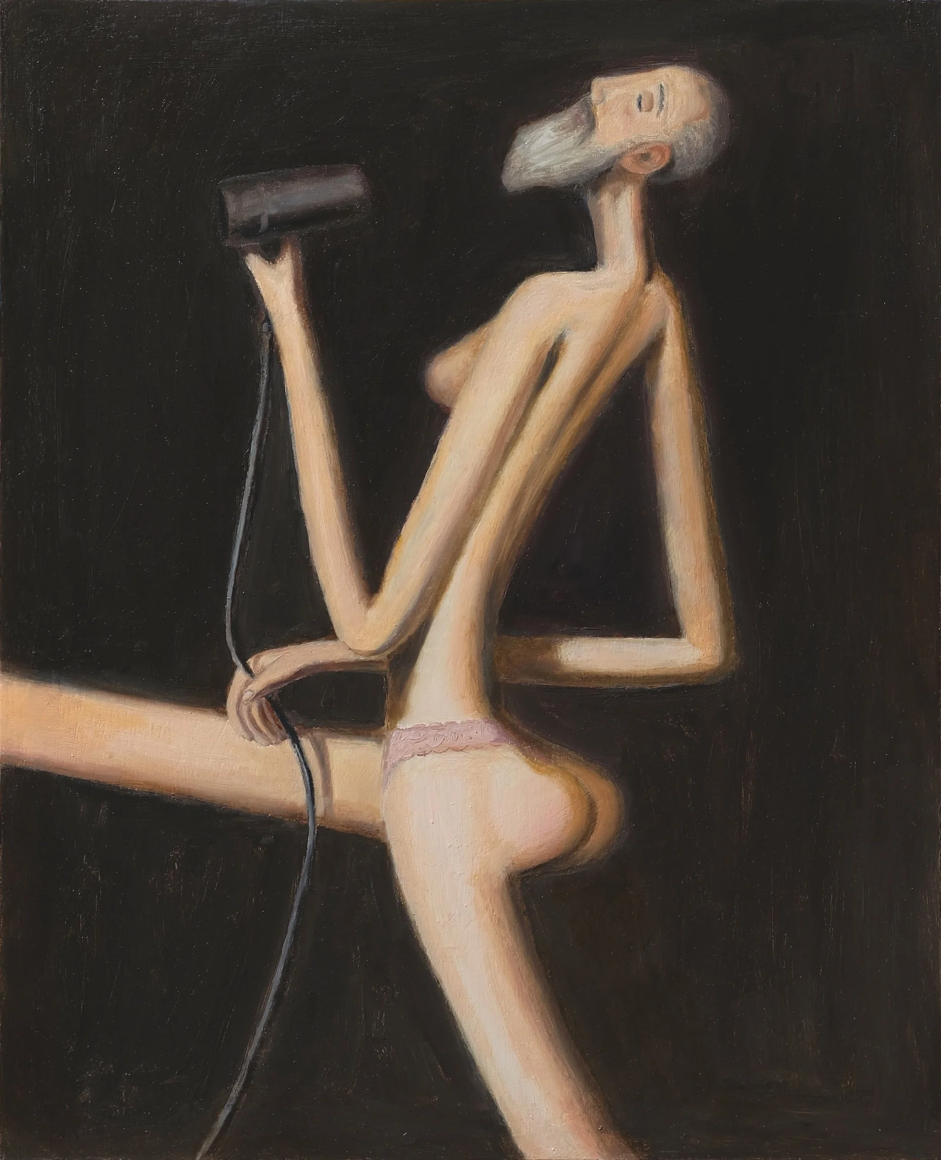 Happy Hermaphrodite with Hair Dryer, 2026, Oil on panel, 37x30cm

