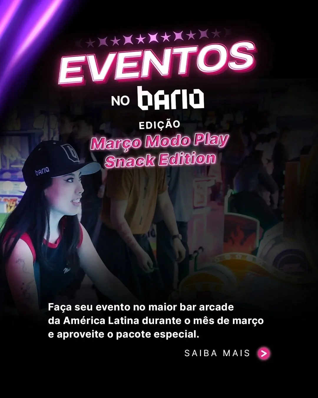 Eventos no Bario: Edi&ccedil;&atilde;o Mar&ccedil;o Modo Play 🎮🍔

O rol&ecirc; em grupo subiu de n&iacute;vel. A Snack Edition chegou para facilitar sua vida e garantir que ningu&eacute;m fique parado no seu evento.

Por R$ 99,90 por pessoa, o paco