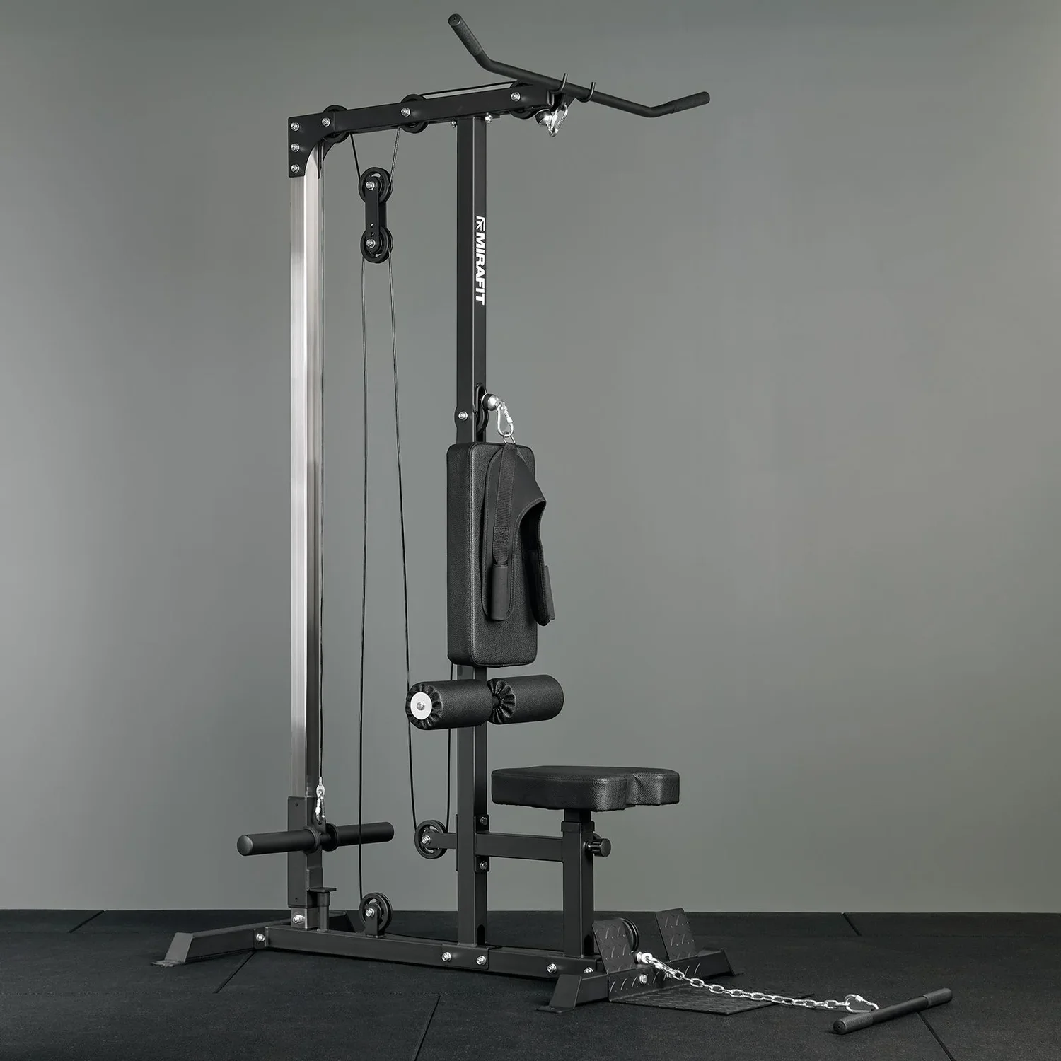 Mirafit-M1-Lat-Pulldown-Home-Gym-on-black-mats.webp