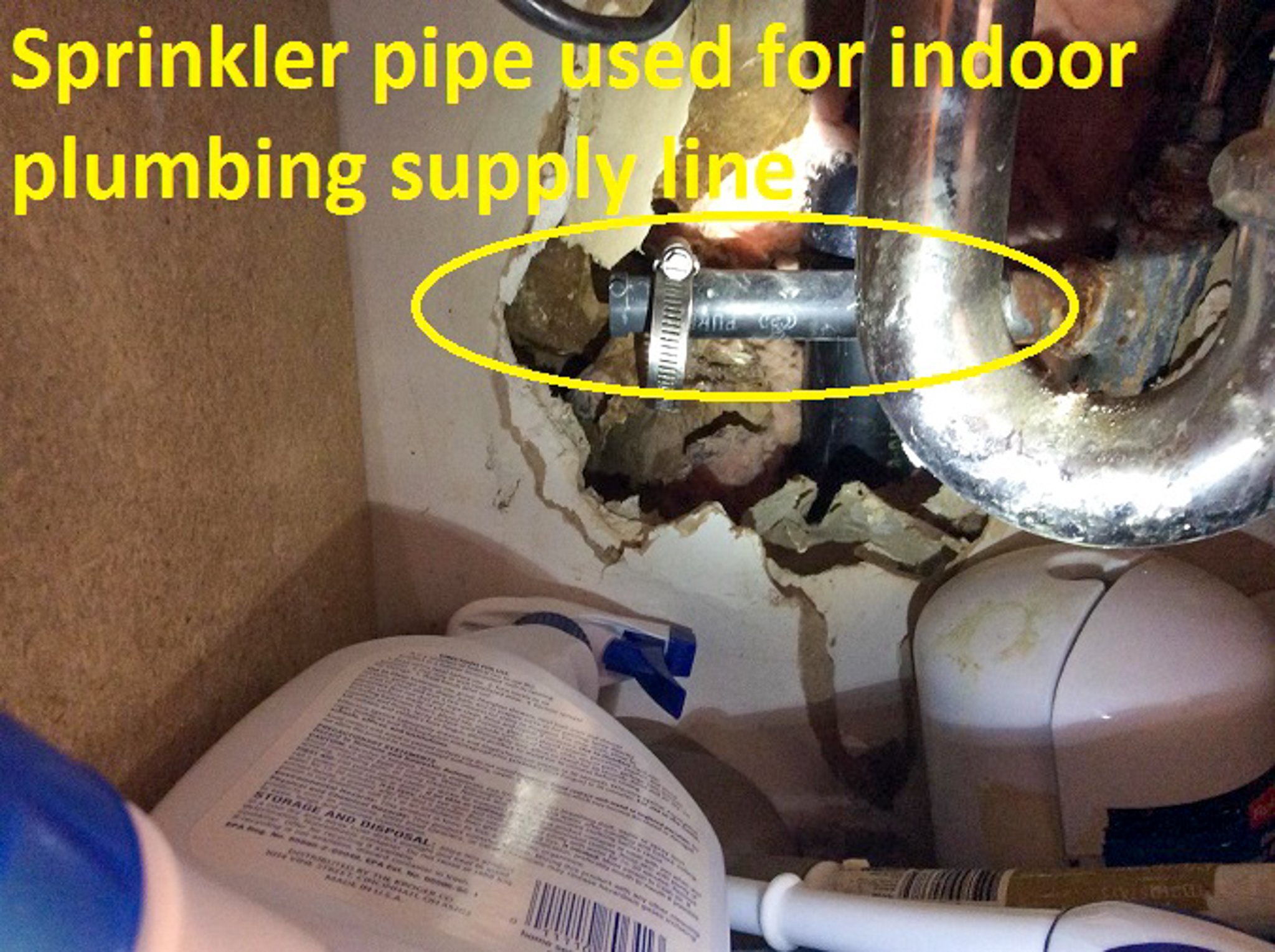 Inspection showing incorrect plumbing. 