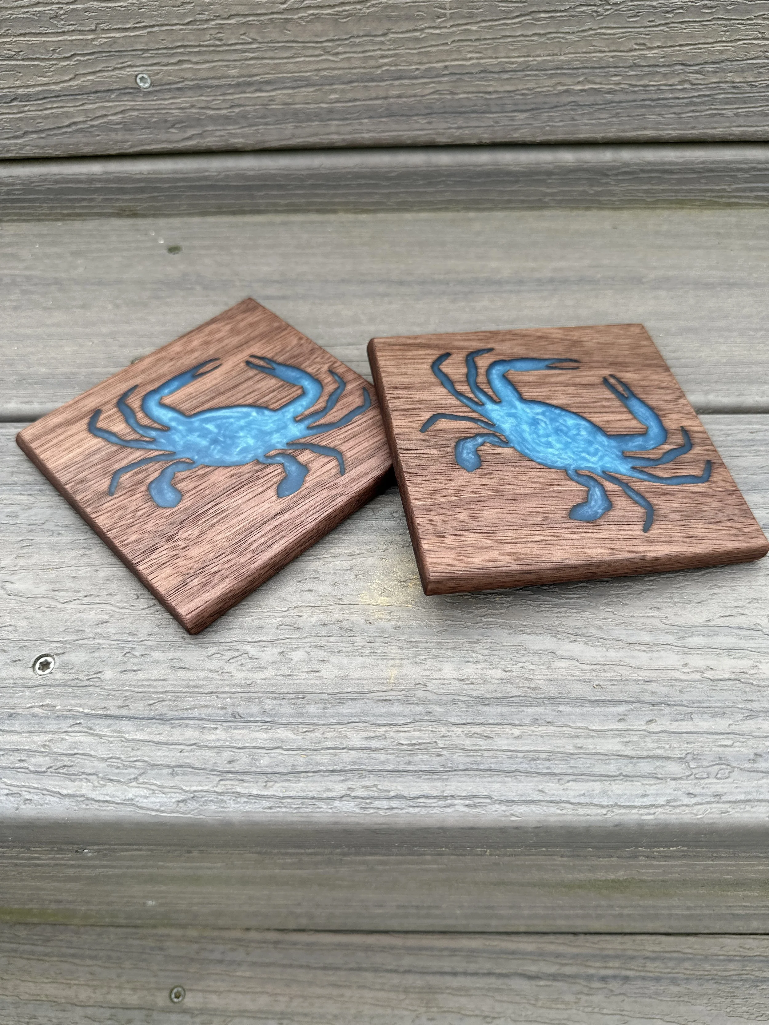 Black Walnut Blue Crab Coasters-Set of 2