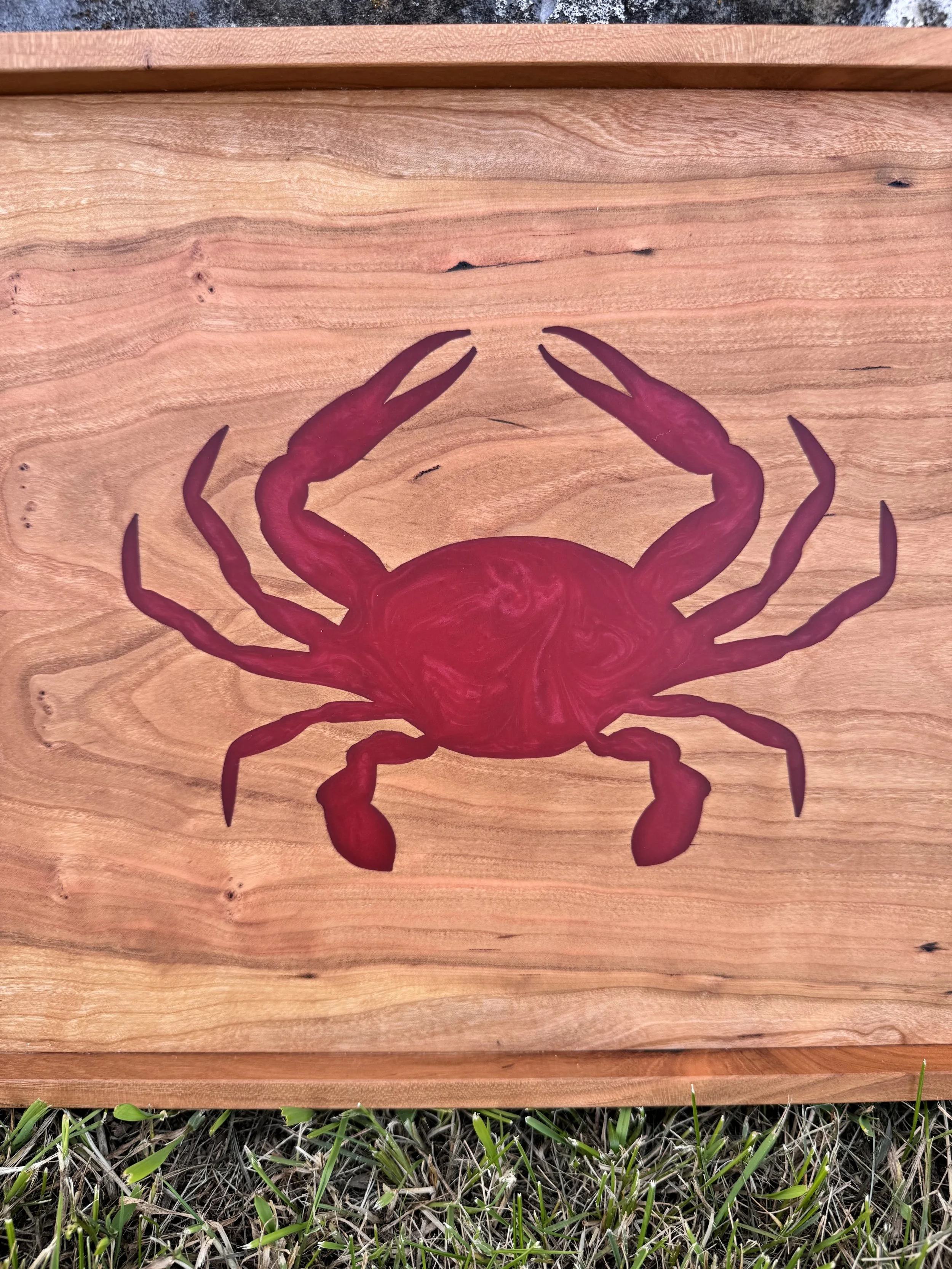 Red Crab cherry wood serving tray