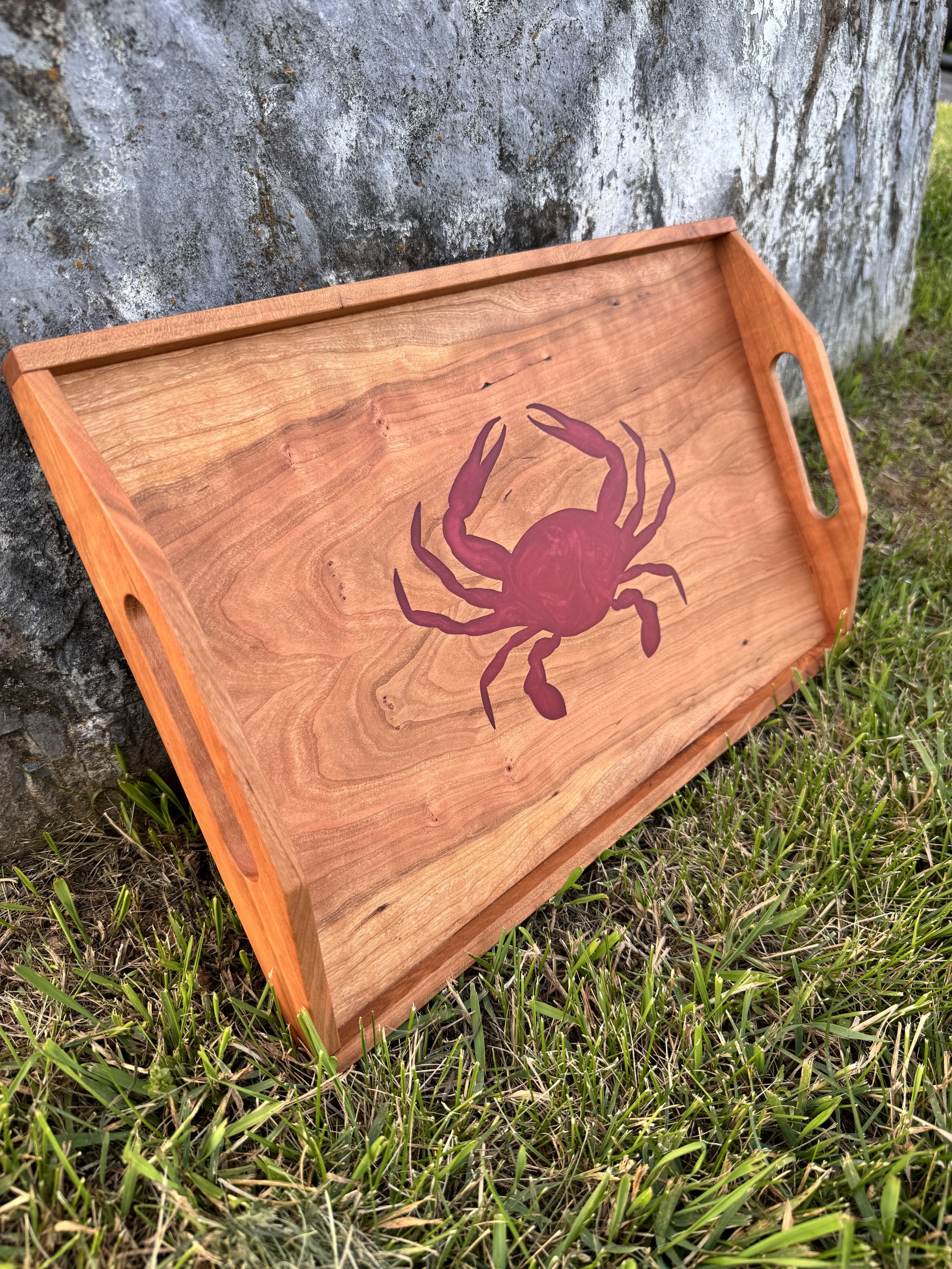 Red Crab cherry wood serving tray