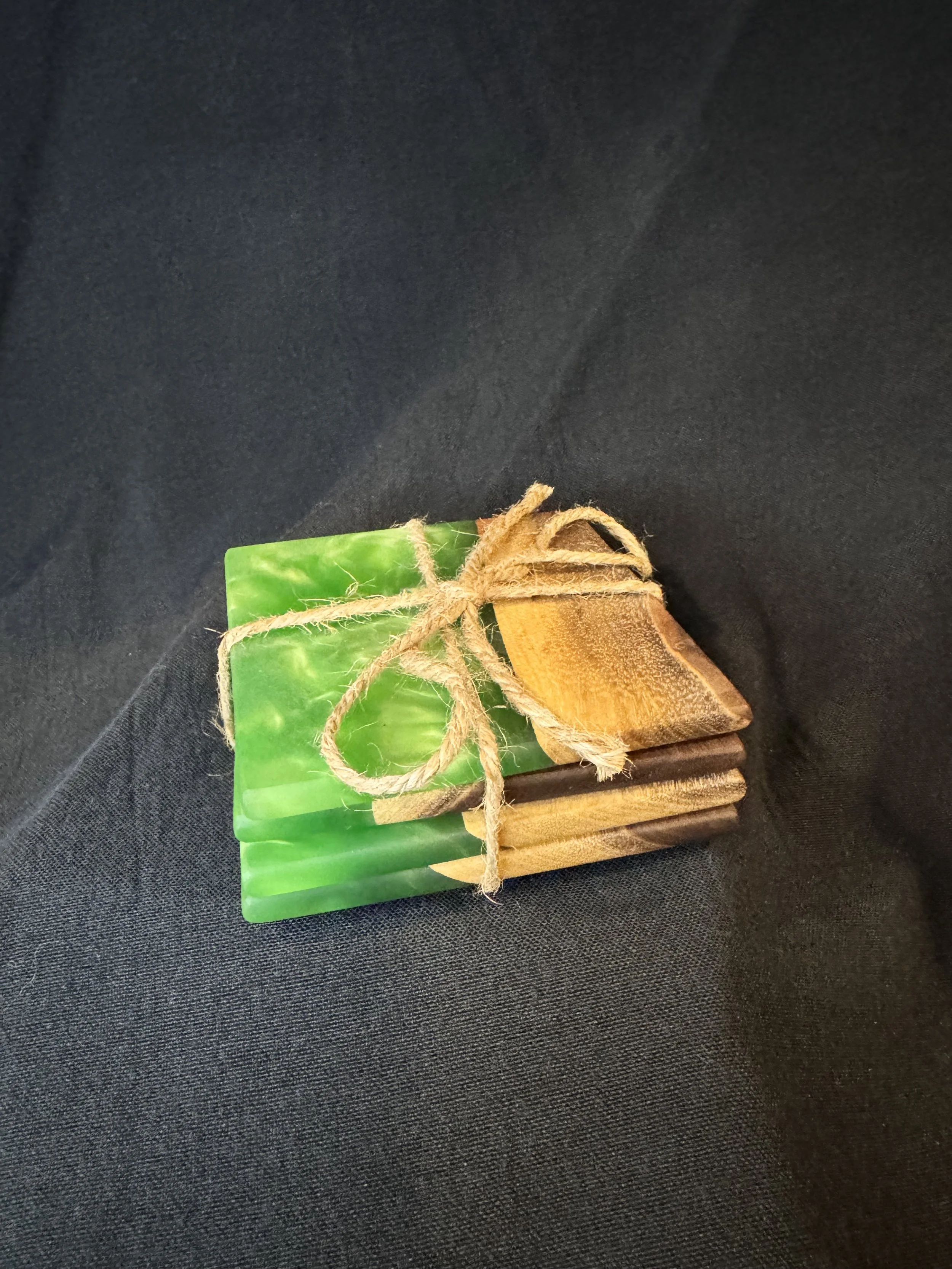 Green Epoxy and Walnut Coaster Set of 4