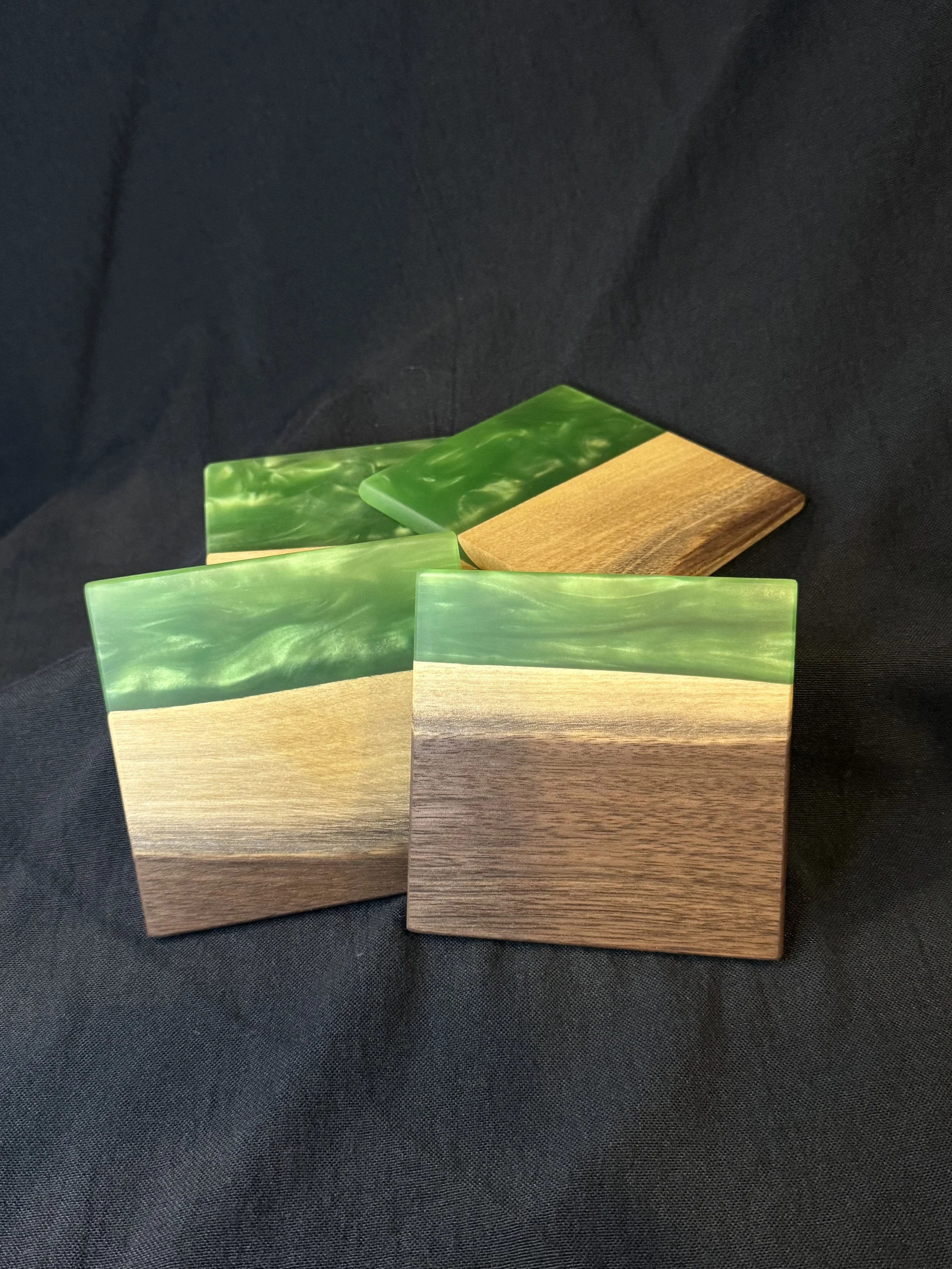 walnut and green epoxy coasters