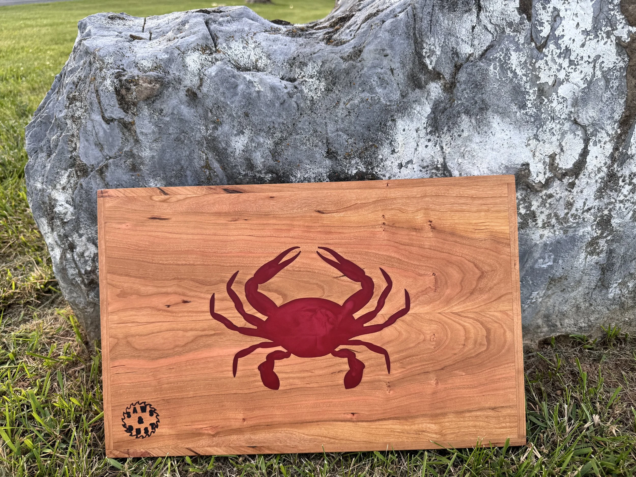 Red Crab cherry wood serving tray
