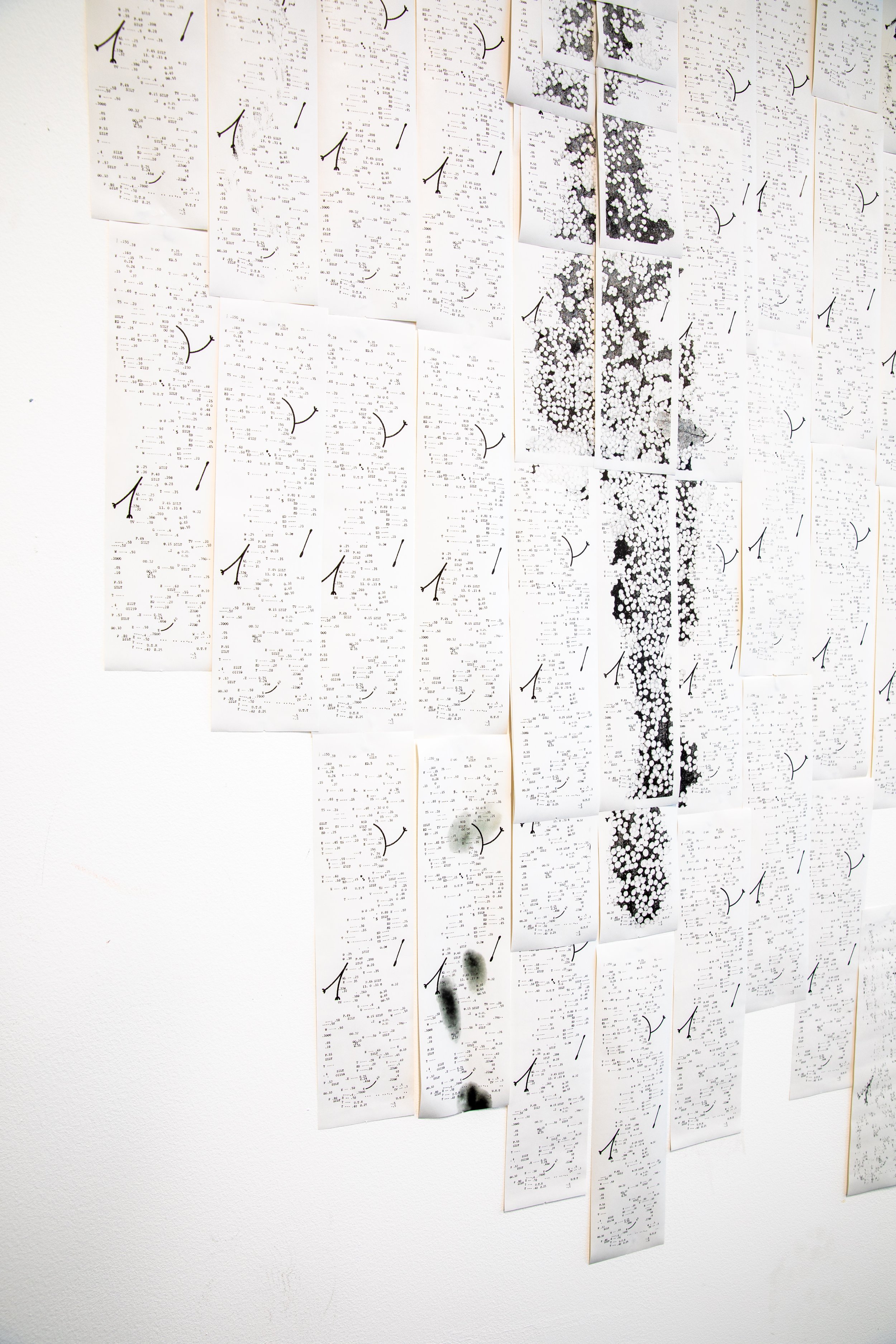 ‘styrofoam bead’ collage. 120 x 118cm. thermal receiept paper.