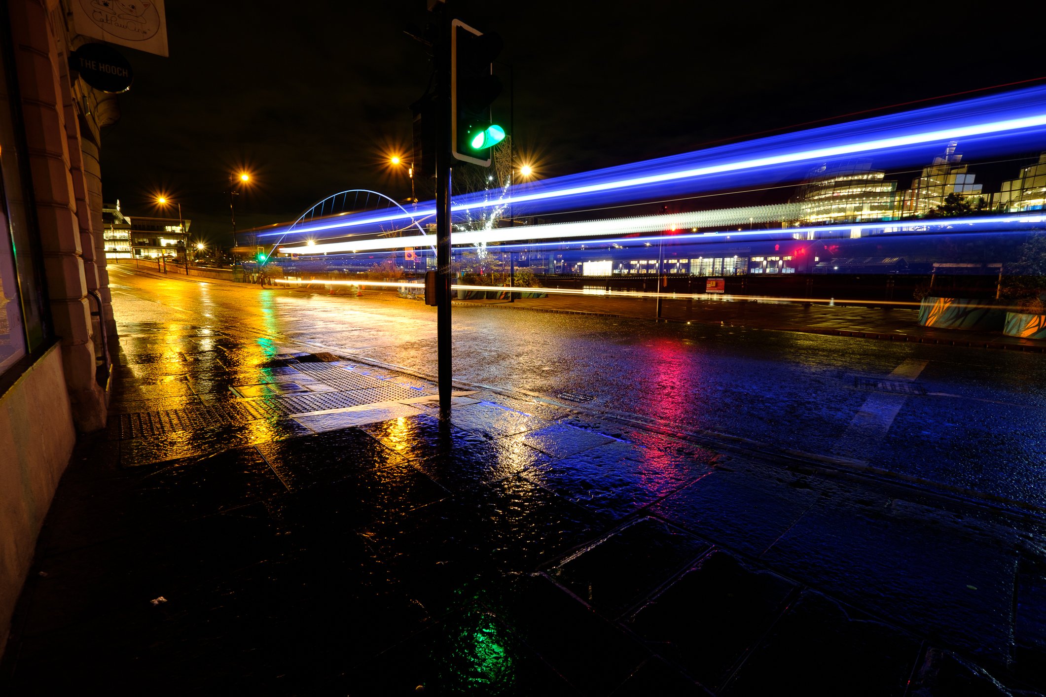 wet streets bus passing