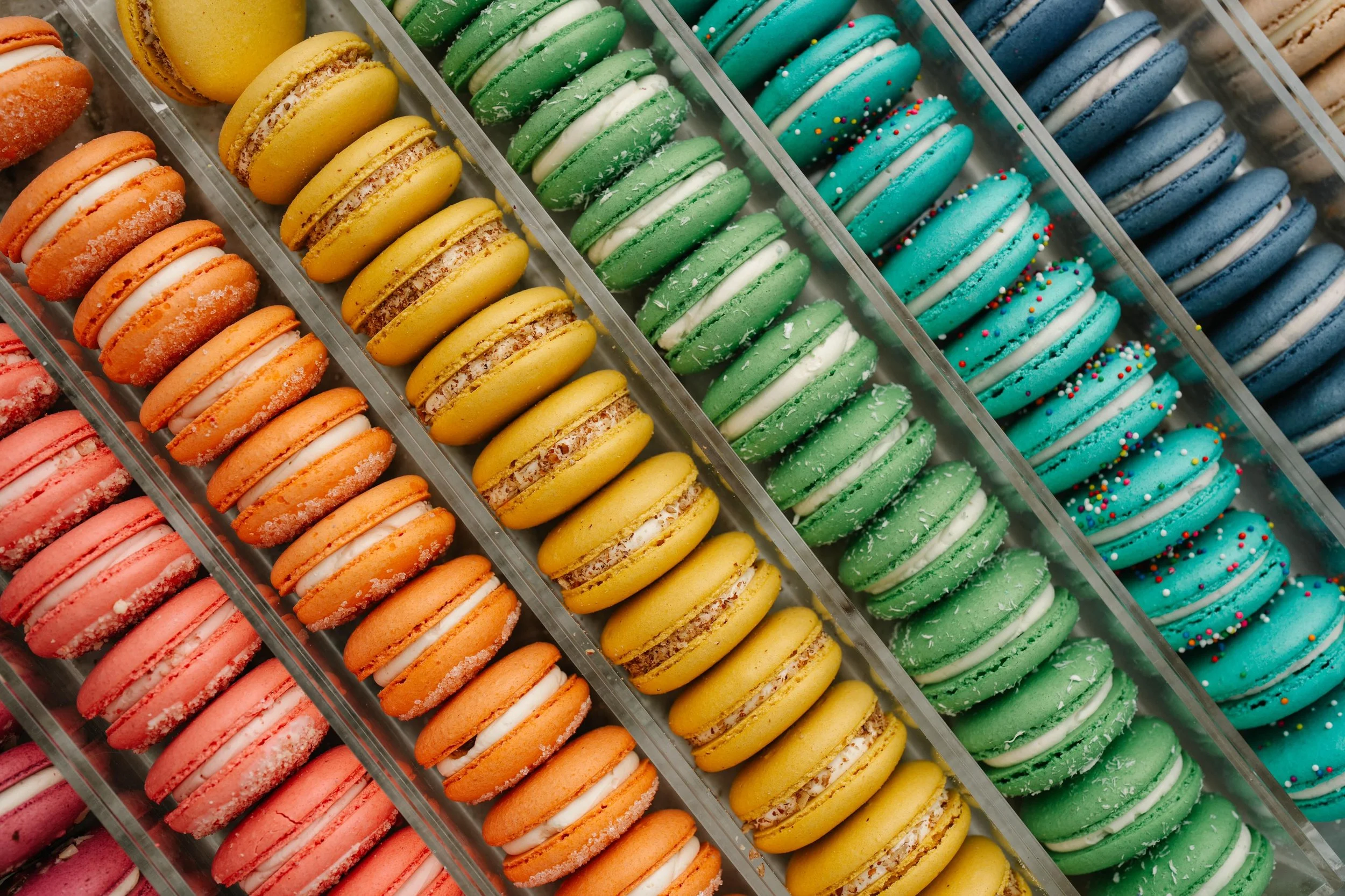 We&rsquo;ve heard you&rsquo;ve been missing our macarons. There are 9 flavors in this weeks rainbow. Strawberry, Coconut Raspberry, Peach Mango, Lemon, Pisatchio, Coconut Key Lime, Birthday Cake, Fruitty Pebbles, Salted Caramel.