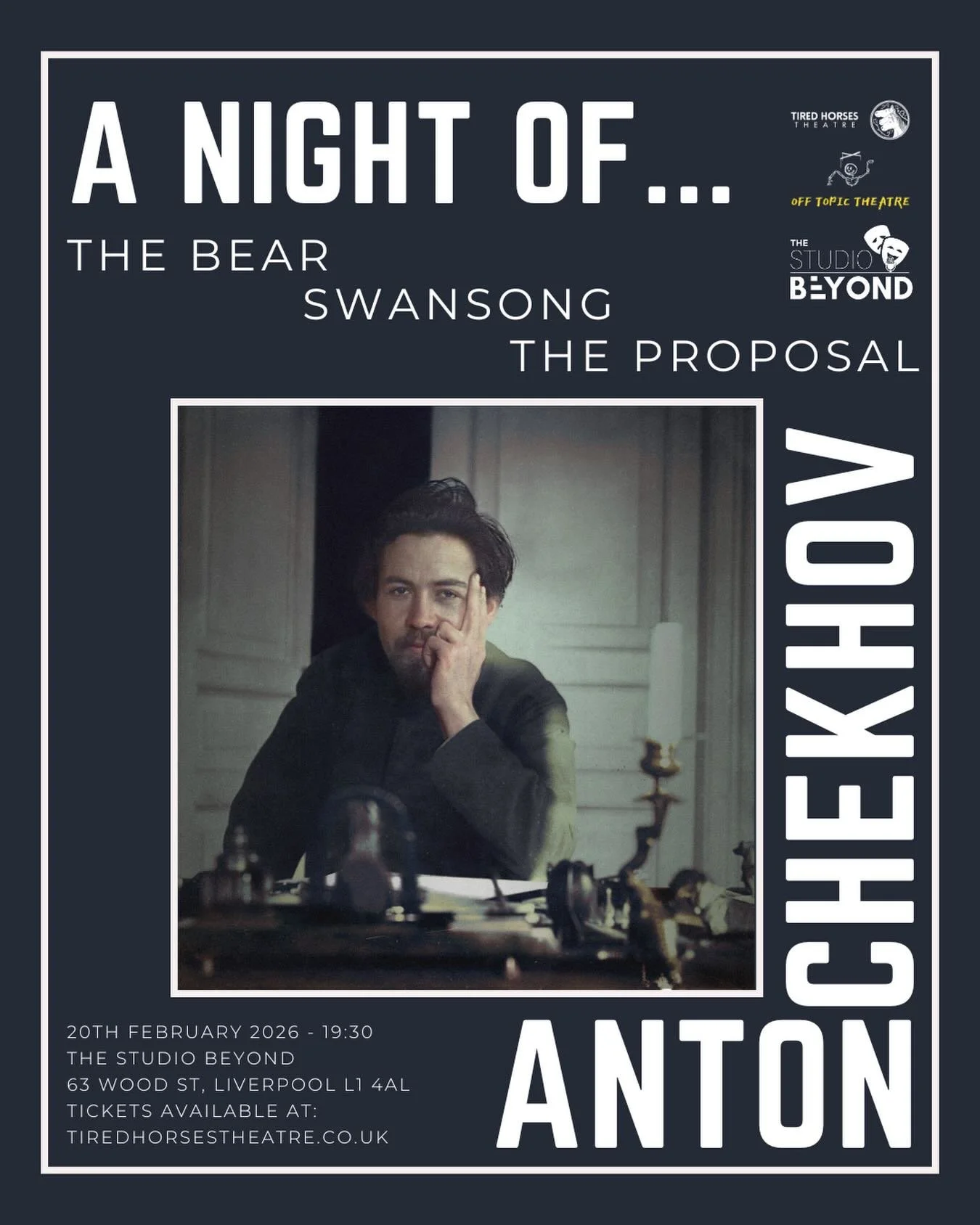 ANNOUNCING: A NIGHT OF CHEKHOV 
A triple-bill of Chekhov&rsquo;s finest shorts!

Join us for an evening dedicated to Anton Chekhov&rsquo;s short masterpieces. This evening features three of the Russian master&rsquo;s most beloved short plays.

Experi