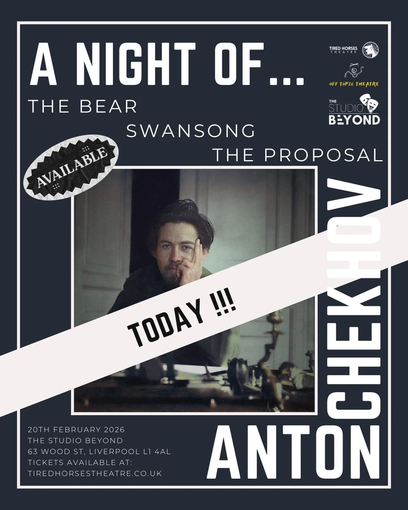 TONIGHT!!!!!! 📯

A Night of&hellip; Anton Chekhov: A triple-bill of Chekhov&rsquo;s finest shorts

Join us for an evening dedicated to Anton Chekhov&rsquo;s short masterpieces. This evening features three of the Russian master&rsquo;s most beloved s