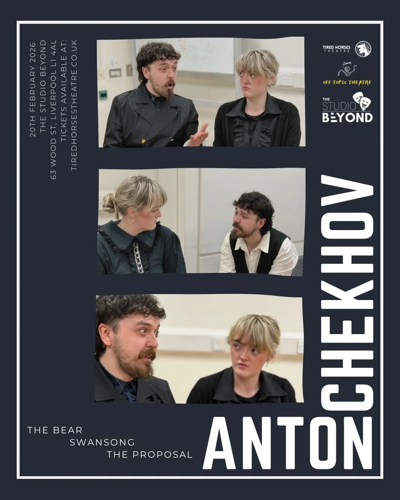 Costumes on, rehearsals on the way, show tomorrow!

We&rsquo;re bringing you a &ldquo;Night of Chekhov&rdquo; featuring The Bear, Swansong, and The Proposal. Join us for a night of chaos, love, and drama! Experience the genius of Anton Chekhov in thr