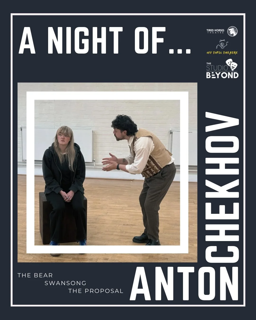 REHEARSAL PICS!

This evening of Chekhov is a special joint venture between @tiredhorsestheatre and @offtopic_theatre. 

Because of this, rehearsals are taking place independently between Liverpool and Glasgow! Here we can see Ava and Clay rehearsing