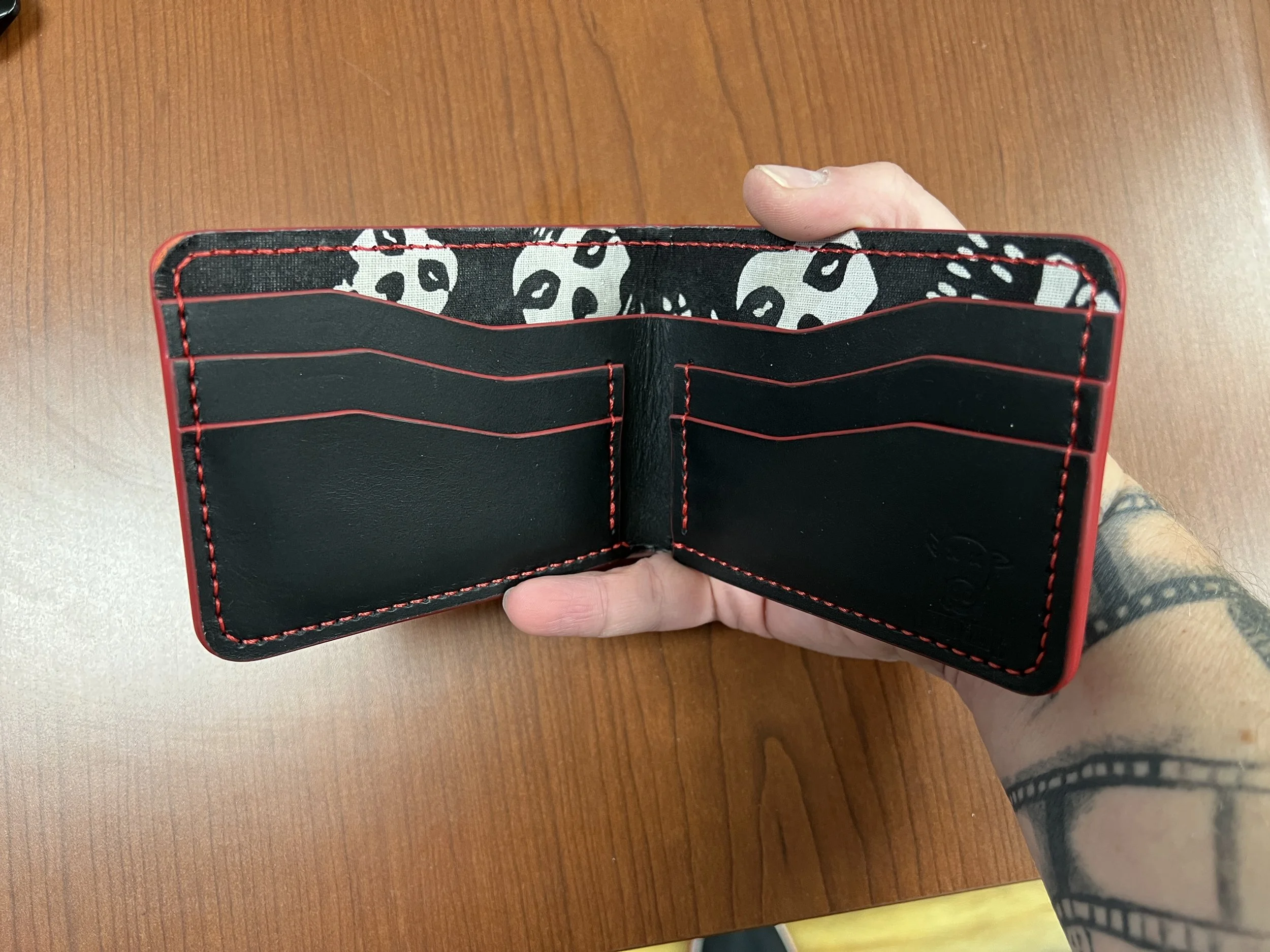 Misfits logo leather wallet, horror punk accessories, custom band merch leather, Misfits fan gear