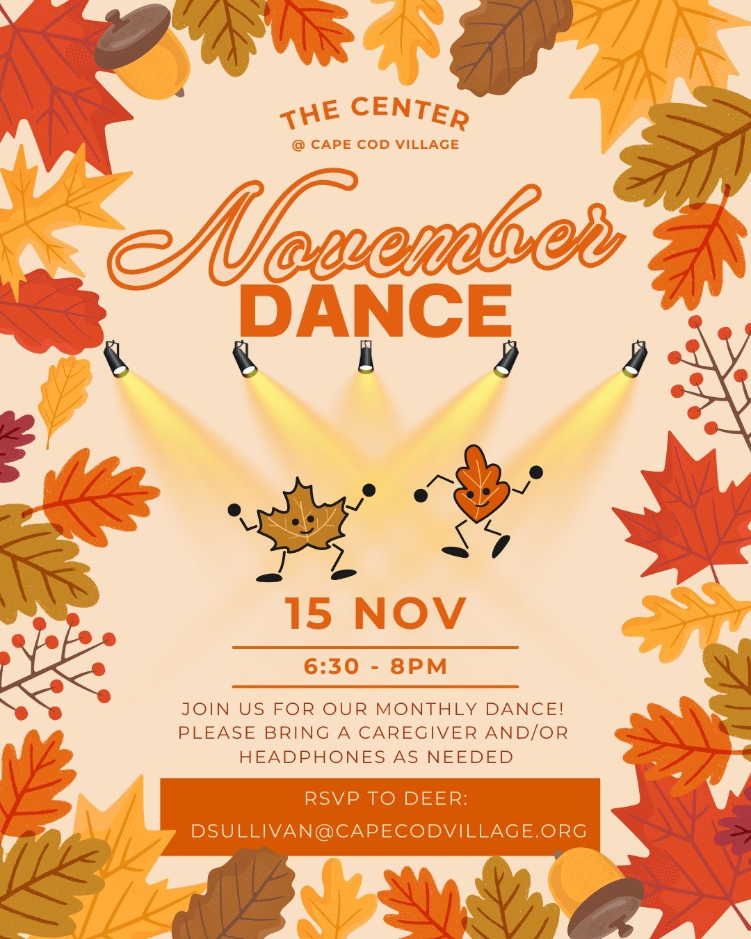 See you this Friday at our monthly dance party! 🥳 Haven't registered yet? Please reach out to deer at dsullivan@capecodvillage.org and we hope to see you there!