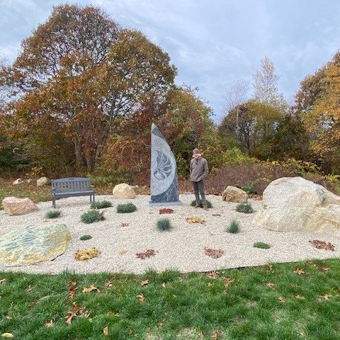 Our sculpture garden features the piece &quot;Now &amp; Then&quot; by Bryan McCarthy. Bryan has dedicated his sculpture to our visionary co-founder Bob Jones and recently installed a plaque in his honor. We hope you'll stop by for a moment to enjoy t