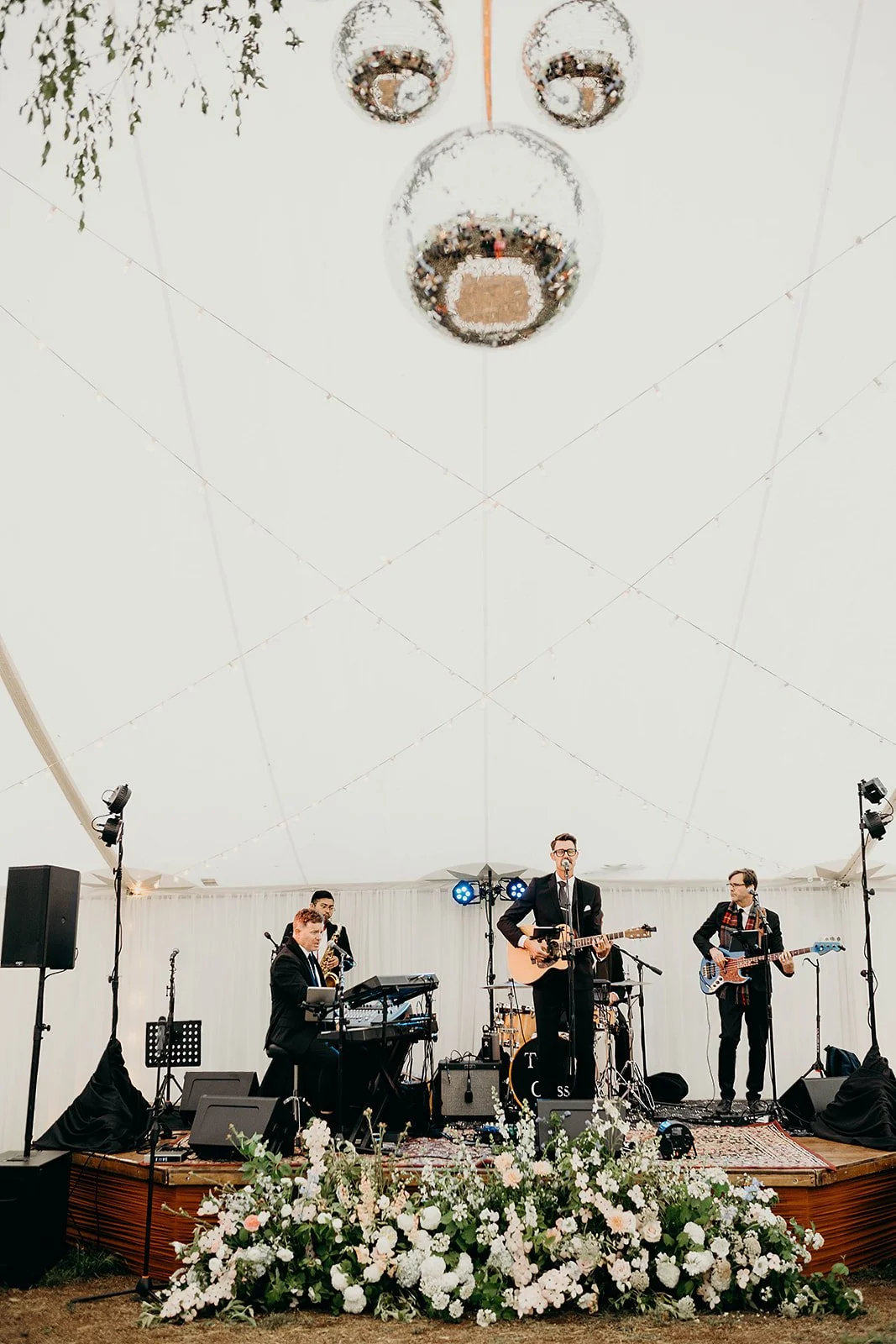 Band playing at Mendocino Grove wedding reception celebration 
