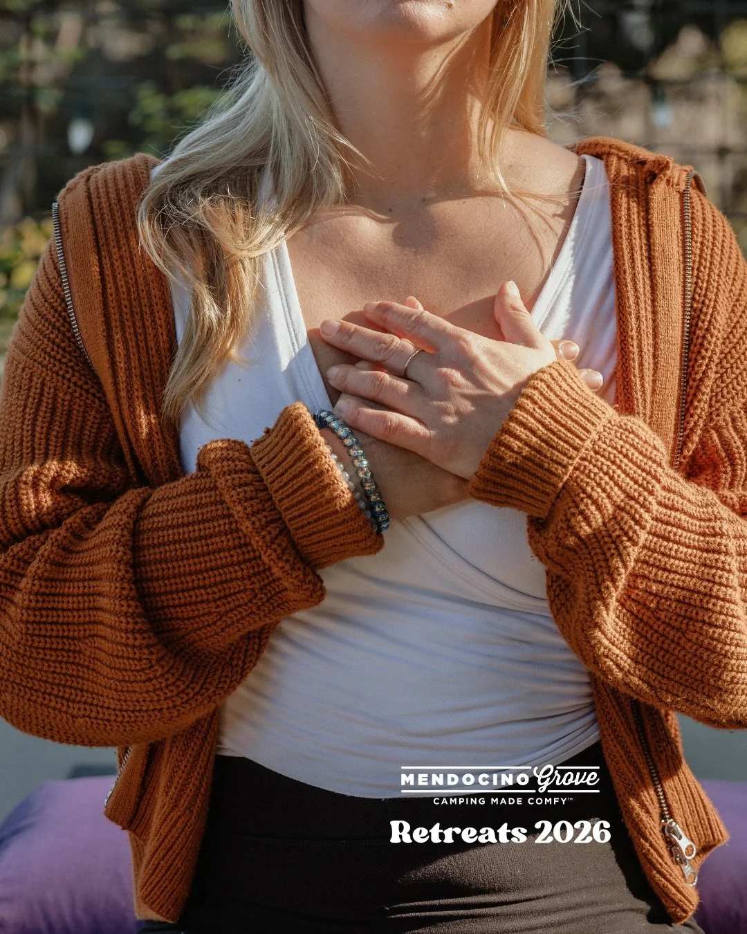 Mendocino Grove is hosting three 2-night retreats in 2026 &mdash; June, August, and October. Morning yoga to wake up the body. Sound healing to quiet the mind, or release something you don&rsquo;t need to be carrying. 

Mindful walks through the fore