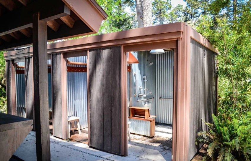 Luxury Bathrooms at a campsite in Mendocino. Outdoor