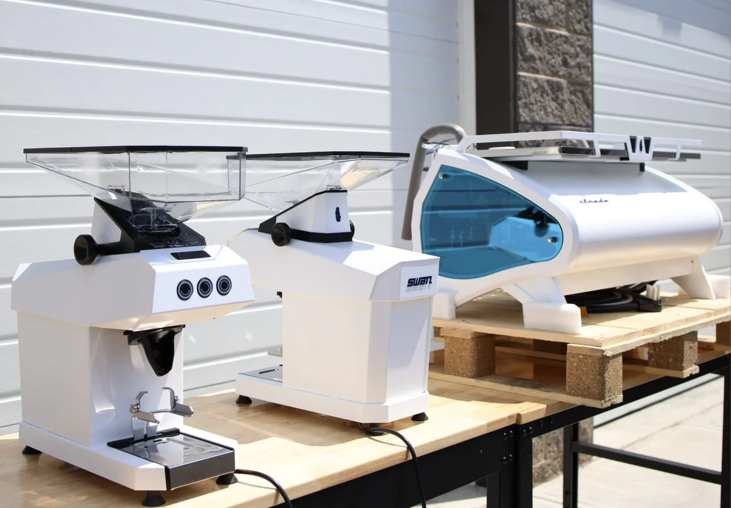 Matching set of @lamarzocco.usa Swan with the powerful @lamarzocco Strada X for our friends at @bronniescoffeetech . 

Who can spot the small detail that brings the color matching together?