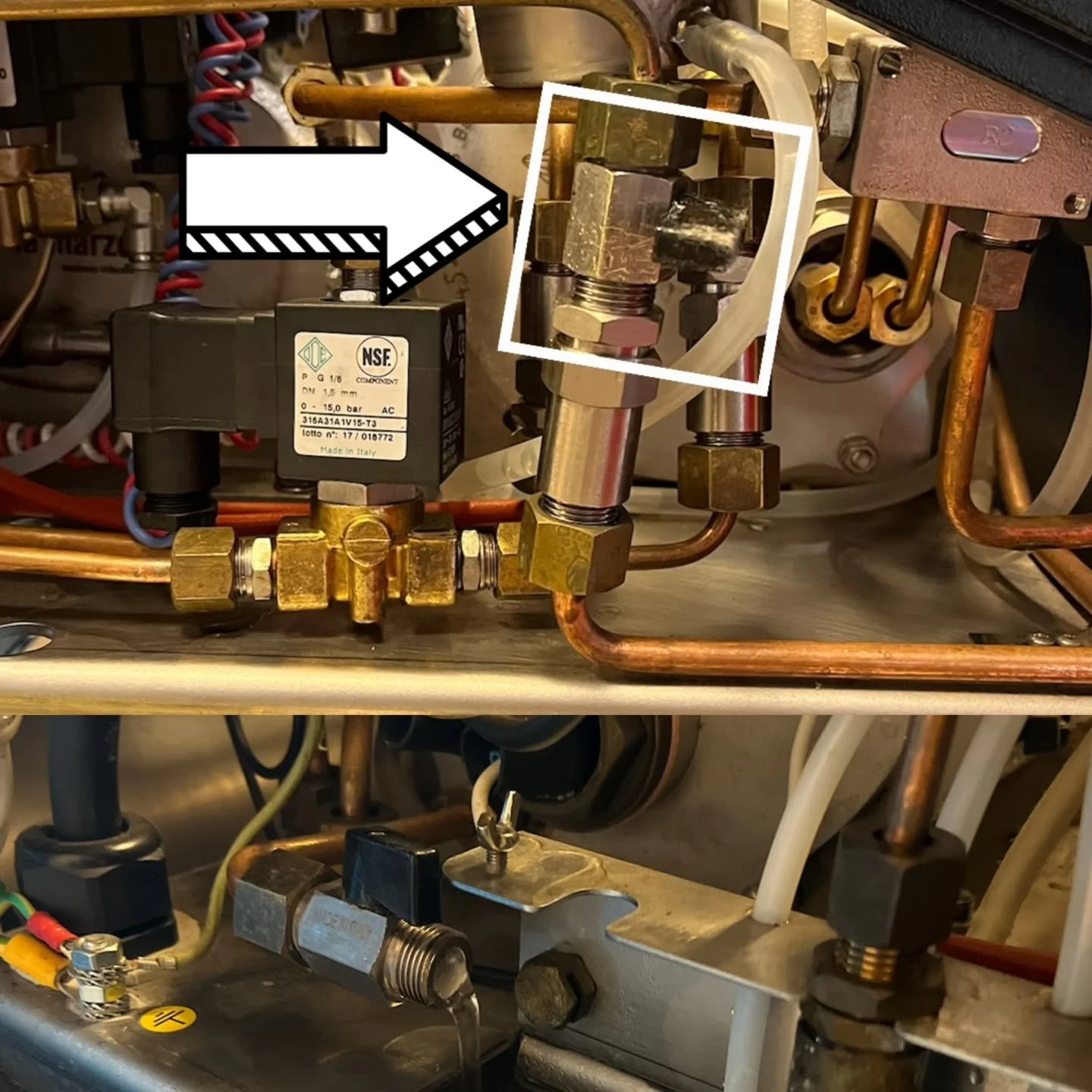 A steam boiler overfill can be a daunting diagnosis on a @lamarzocco.usa that features a pre-heat/water temperature mix circuit. The possibility of a pinhole leak in the preheater will hang over you and can cause you to chase your tail and second gue