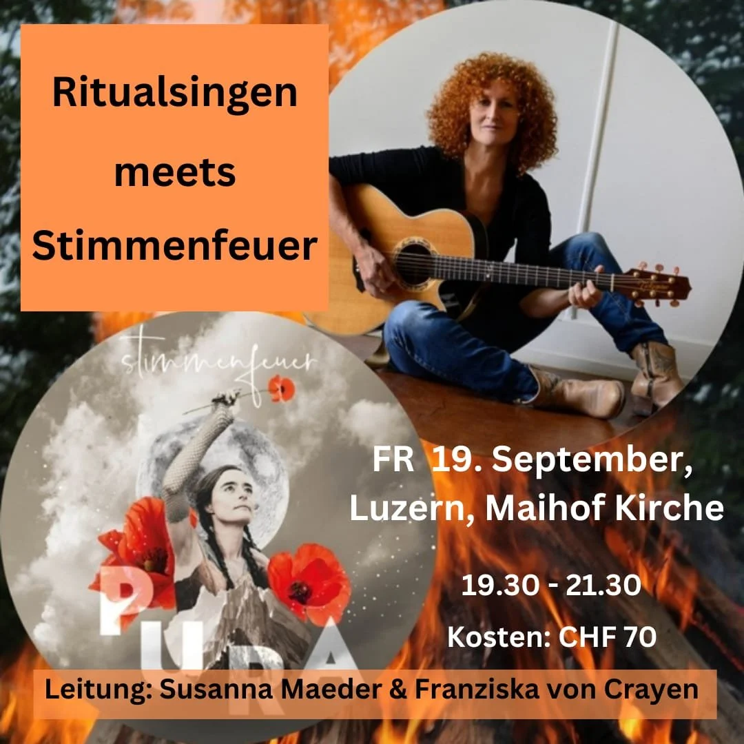 STIMMENFEUER PURA &ndash; DERNI&Egrave;RE 2025
Ein letztes Mal dieses Jahr: Die einzigartige Klangreise zwischen vokaler Tiefe und elektronischer Weite.
📍 19. Sept &ndash; MAIHOF LUZERN
Ziska von Crayen mit Simon Wunderlin / &amp; Ritualsingen mit S