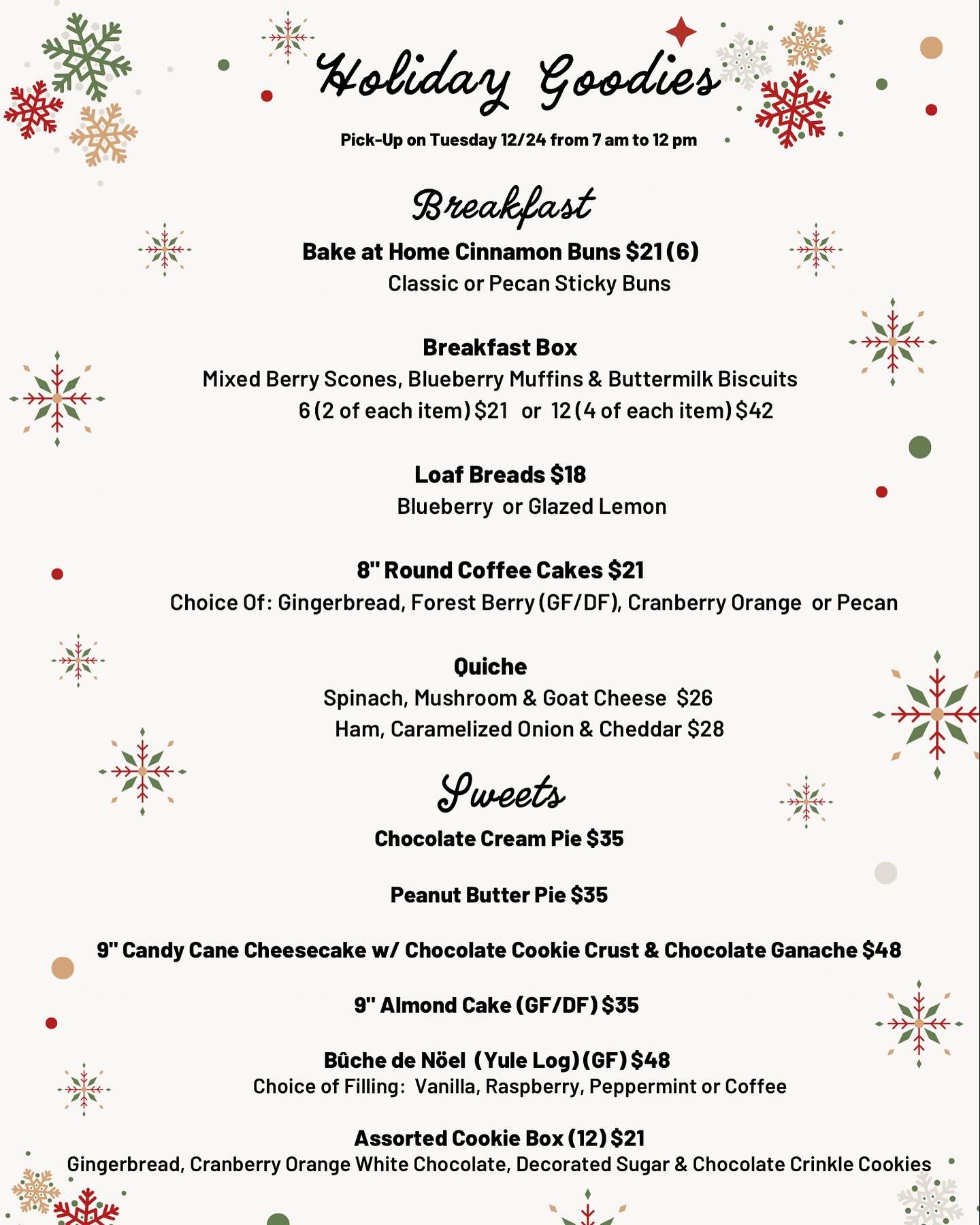 It's the most wonderful time of the year! Now accepting Christmas orders 🎅 Pick up your goodies on Christmas Eve from 7 AM - 12 PM 🎄 To Order: Stop in or call, 603-476-7078,  during regular business hours or email us anytime of day at info@cupandcr