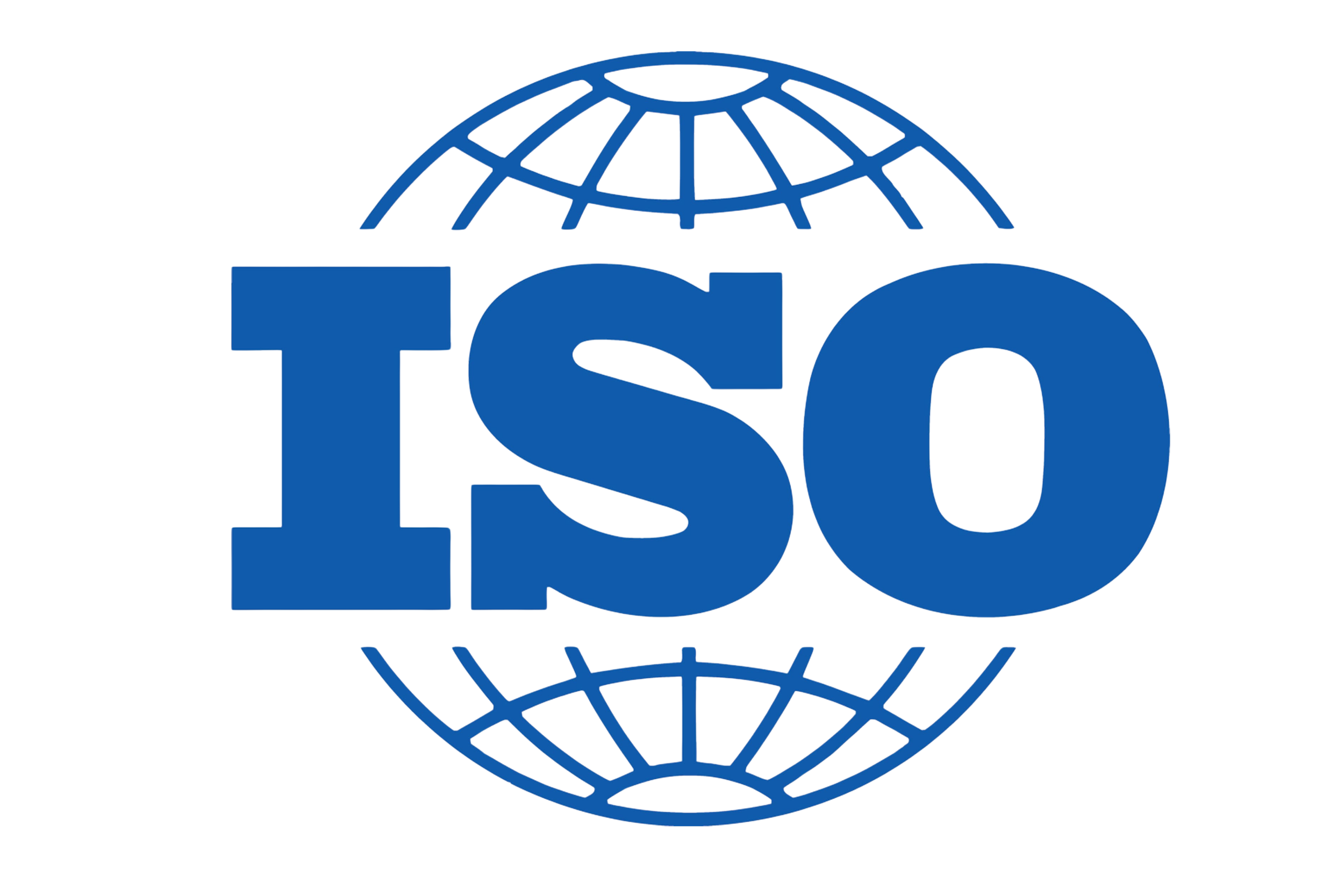 Logotipo de la Organización Internacional de Normalización (ISO) en color azul, con un globo terráqueo estilizado.