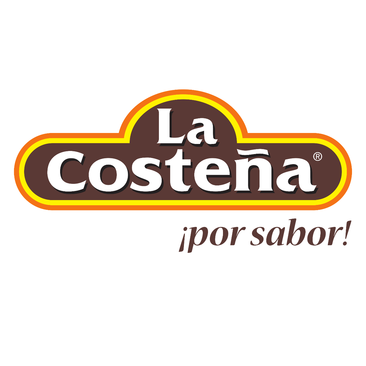 Logotipo de La Costeña con fondo blanco, en colores marrón, amarillo, naranja y blanco, y el texto 'La Costeña ¡por sabor!'.