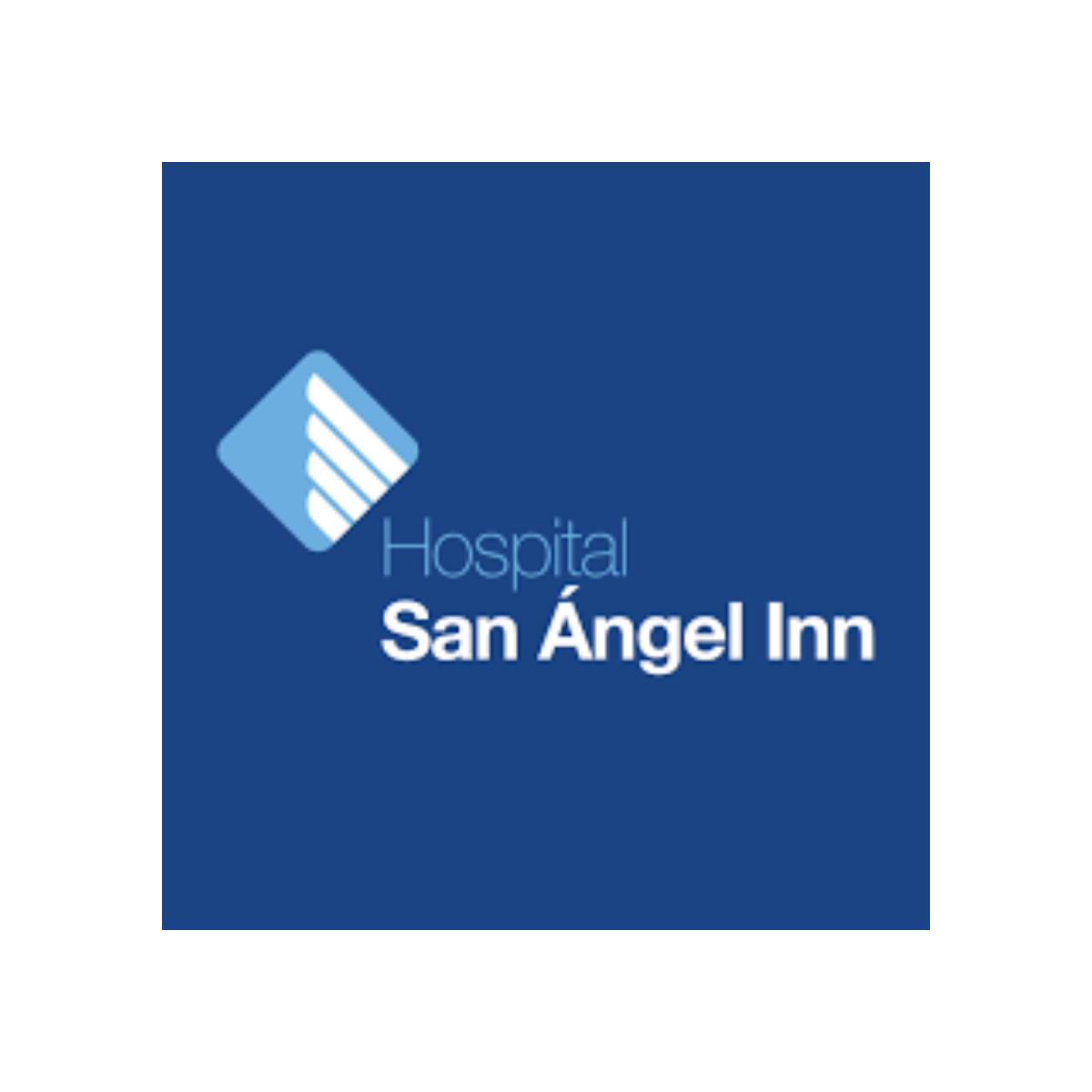 Logo del Hospital San Ángel Inn, con icono azul y texto en diferentes tonos de azul.