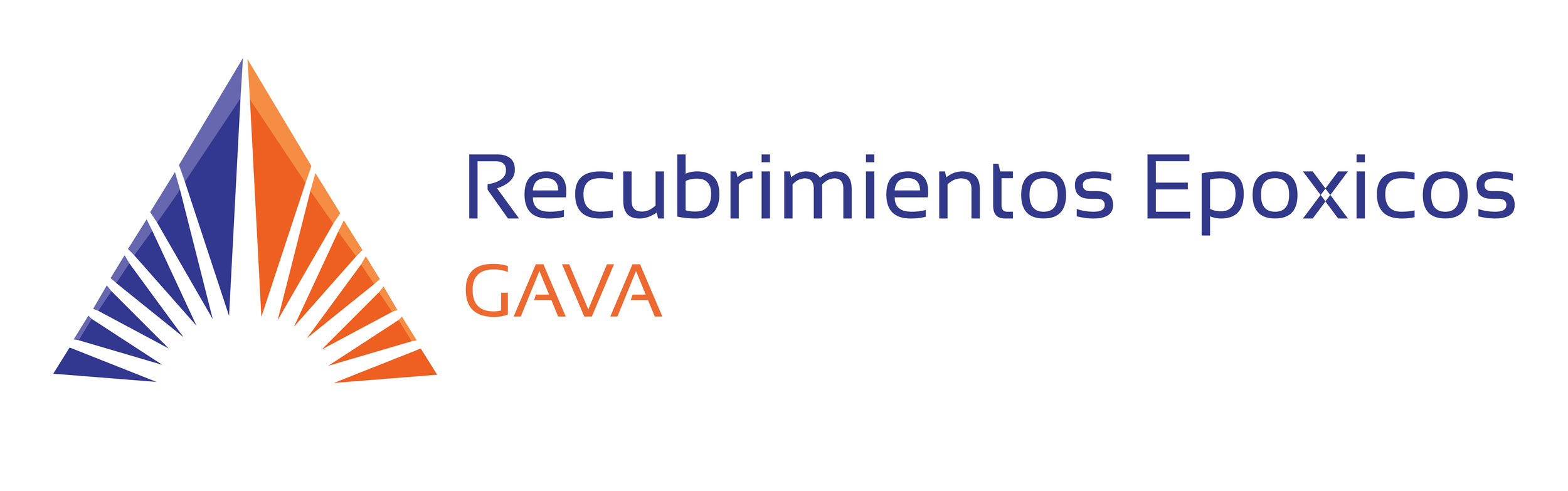 Logotipo de recubrimientos epóxicos GAVA con símbolo triangular en tonos azules y naranjas.