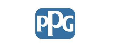 Logotipo de PPG en color azul y blanco.