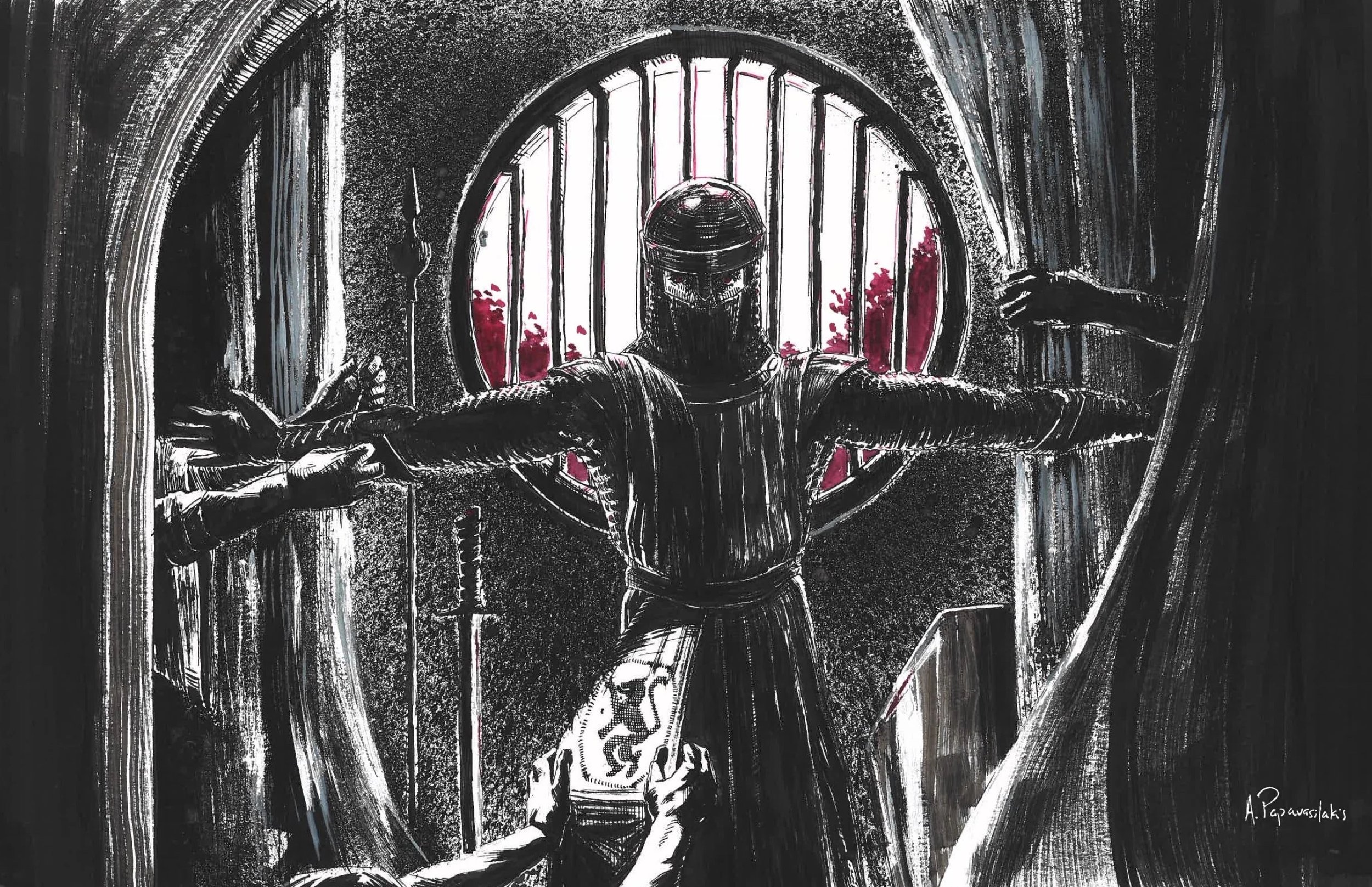 Macbeth, India and Acrylic Ink on Paper