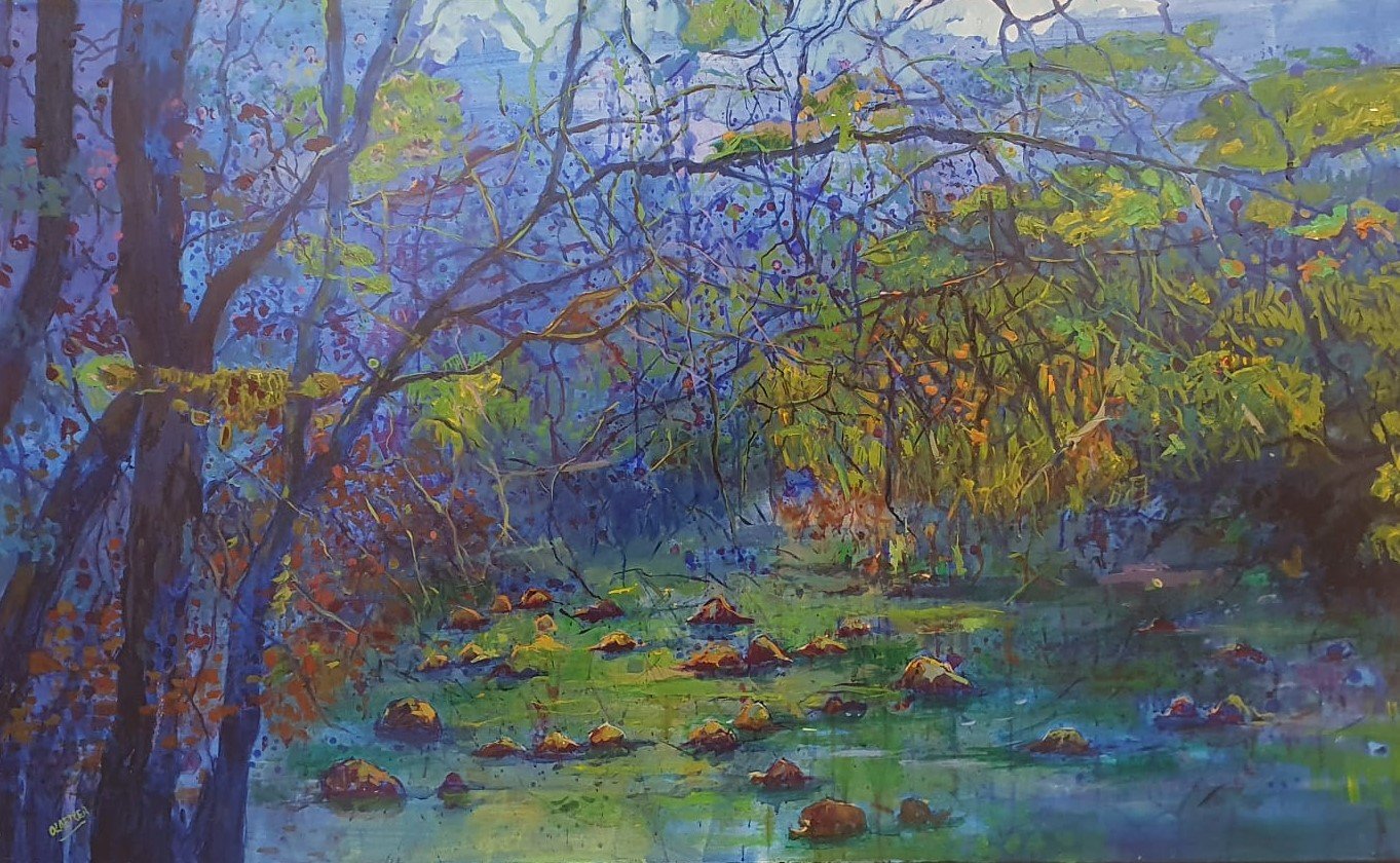 Juan Carlos Olaetxea - Ramaje en el rio Bidasoa - Oleo sobre tabla, 161x97cm