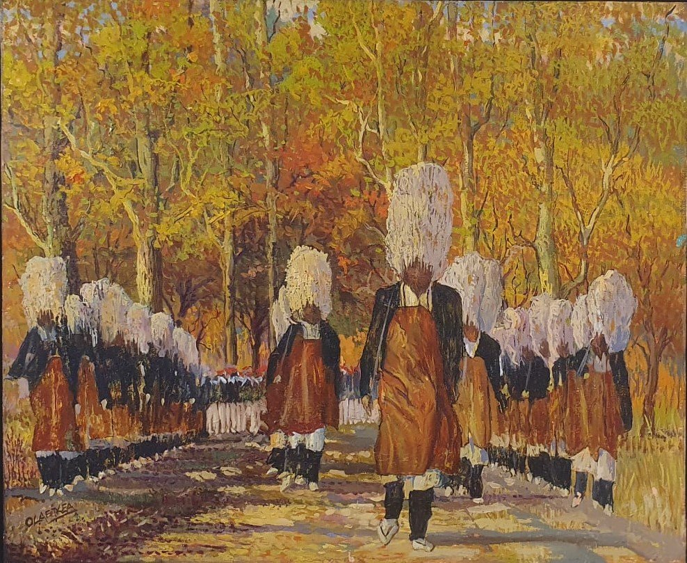 Juan Carlos Olaetxea - Hacheros - Oleo sobre tabla, 65x54cm