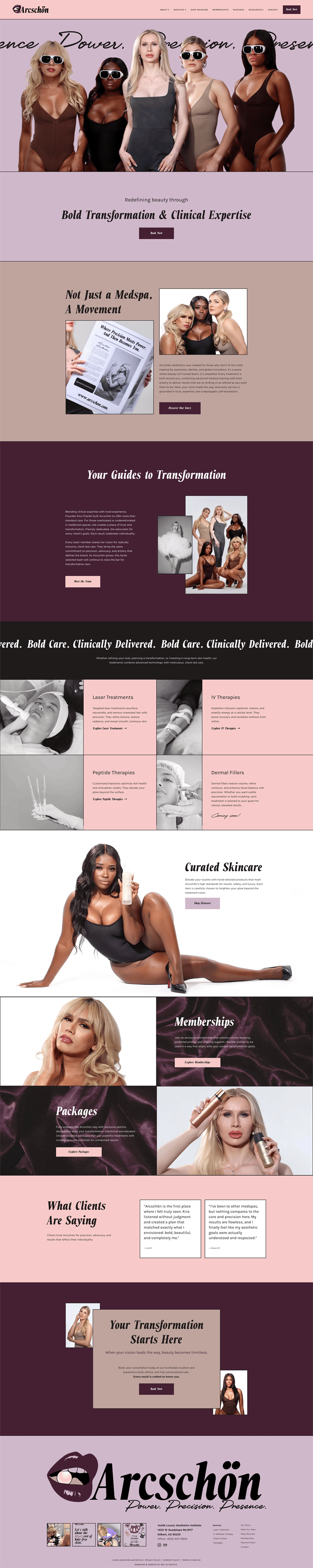 Website design for aesthetics med spa and medical wellness business Arcschon Aesthetics.