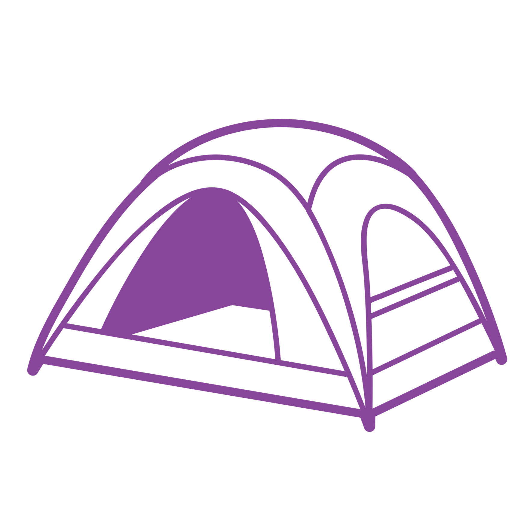 A teal and gray camping tent with a zippered door and mesh window, set up outdoors.
