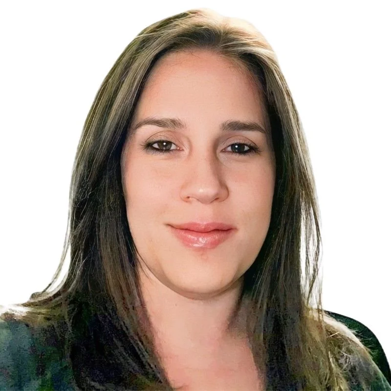 headshot of woman with long, brown, straight hair smiling