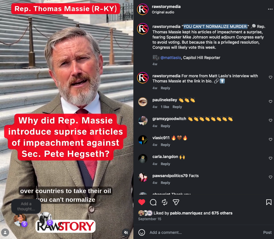 Massie hid his Hegseth impeachment effort from Speaker Johnson
