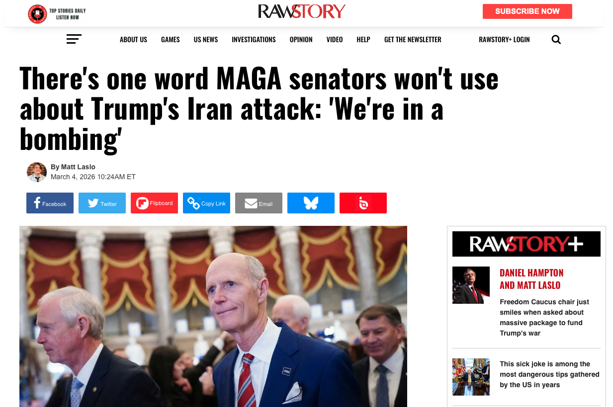 Screenshot of LCB founder Matt Laslo's exclusive feature for award-winning LCB client Raw Story