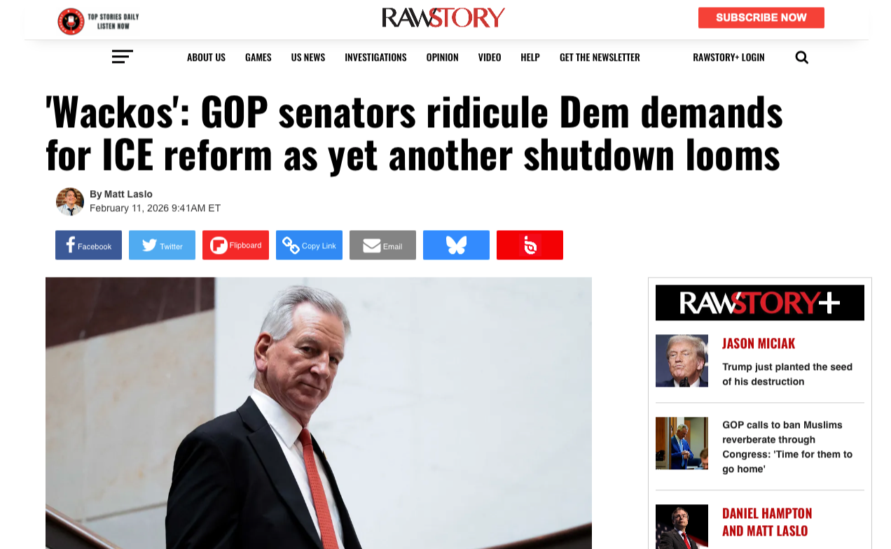 Screenshot of The LCB founder Matt Laslo's exclusive feature for award-winning client Raw Story