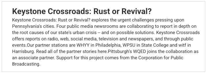 Screengrab of Pennsylvania NPR member stations Keystone Crossroads collaboration from WHYY.otg