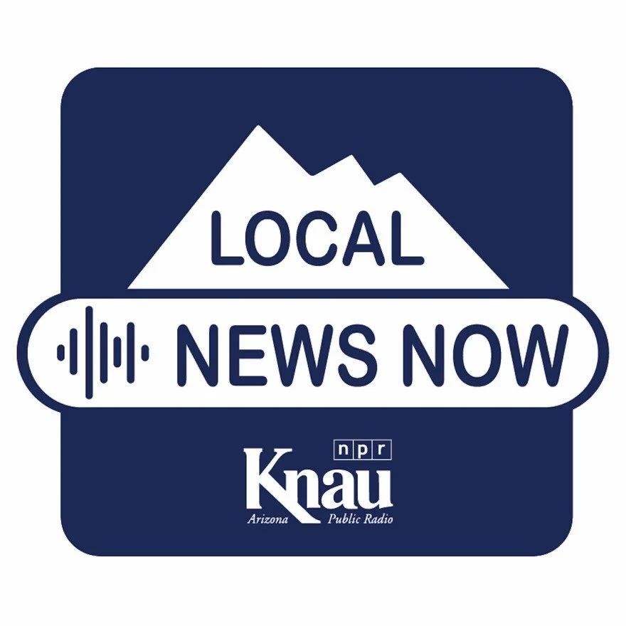 NPR station KNAU in Flagstaff, Arizona logo calling for "Local news now" 