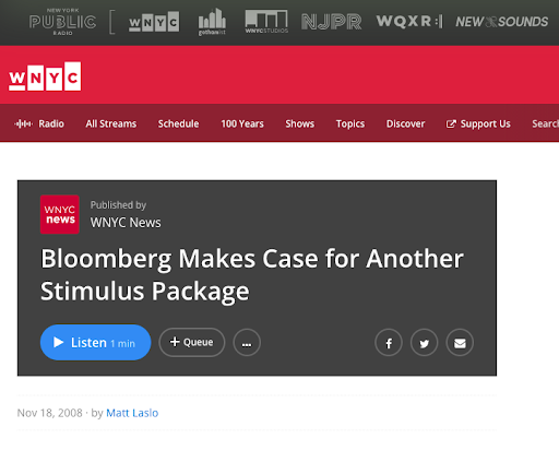 Screeshot of LCB founder Matt Laslo's stimulus story for WNYC