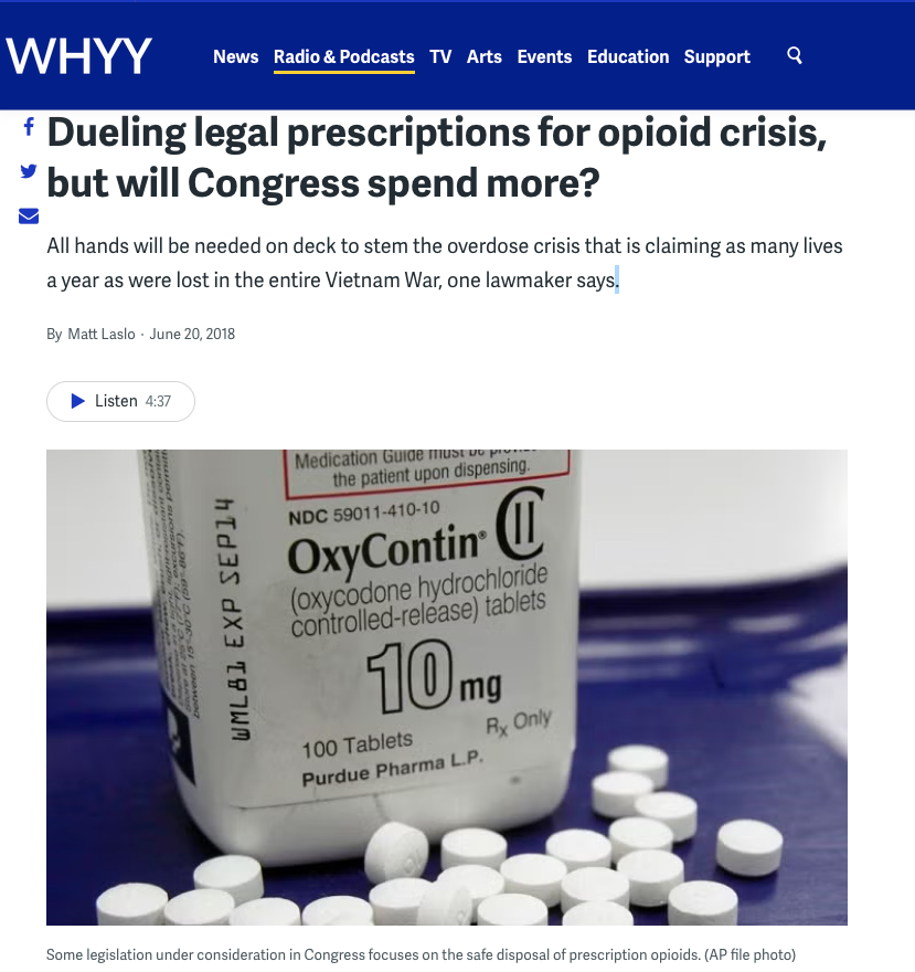 Screengrab of OxyContin bottle accompanying LCB feature on WHYY 's post